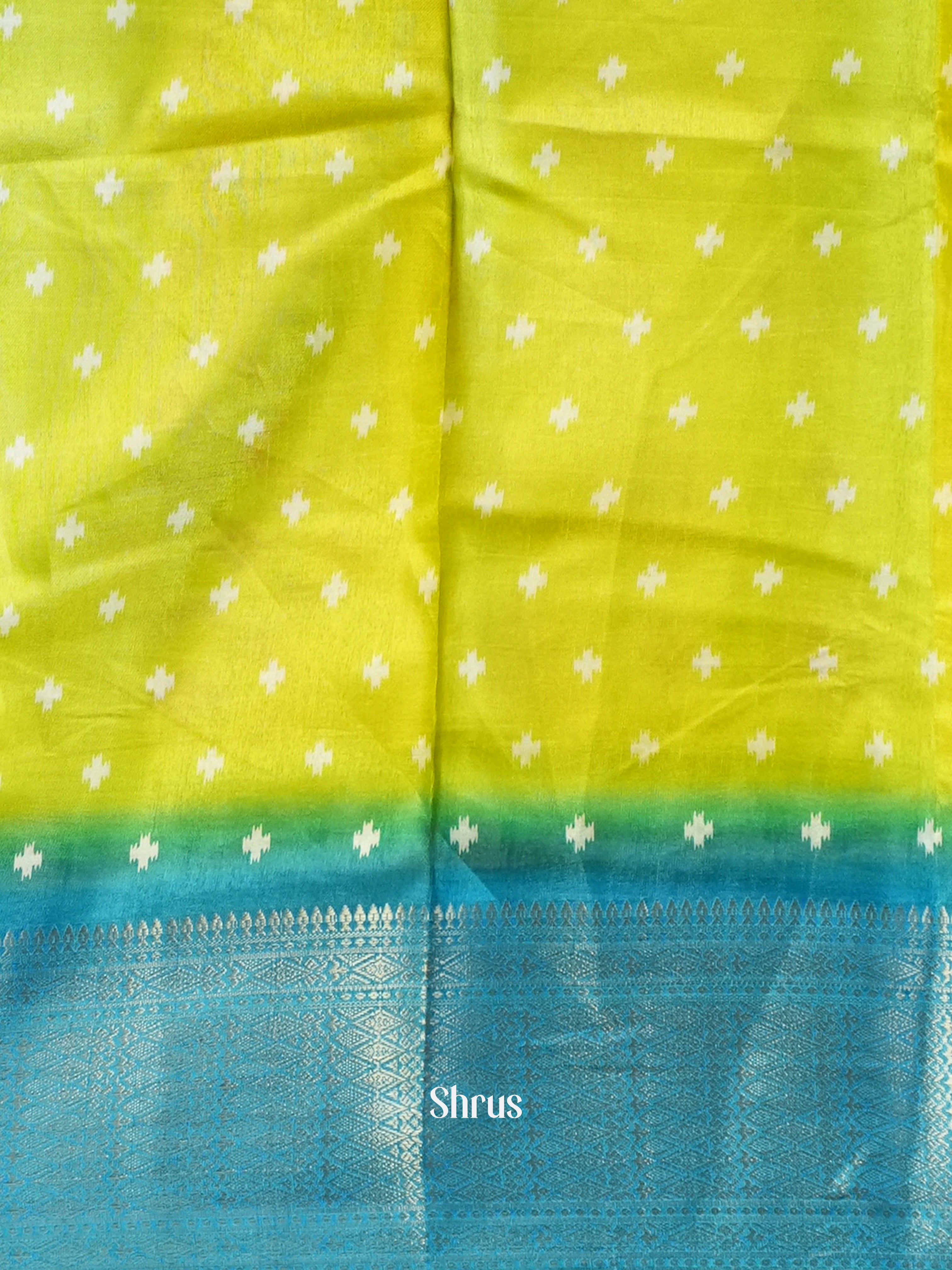 Lime green & Blue - Semi Crepe Saree - Shop on Shrus.com