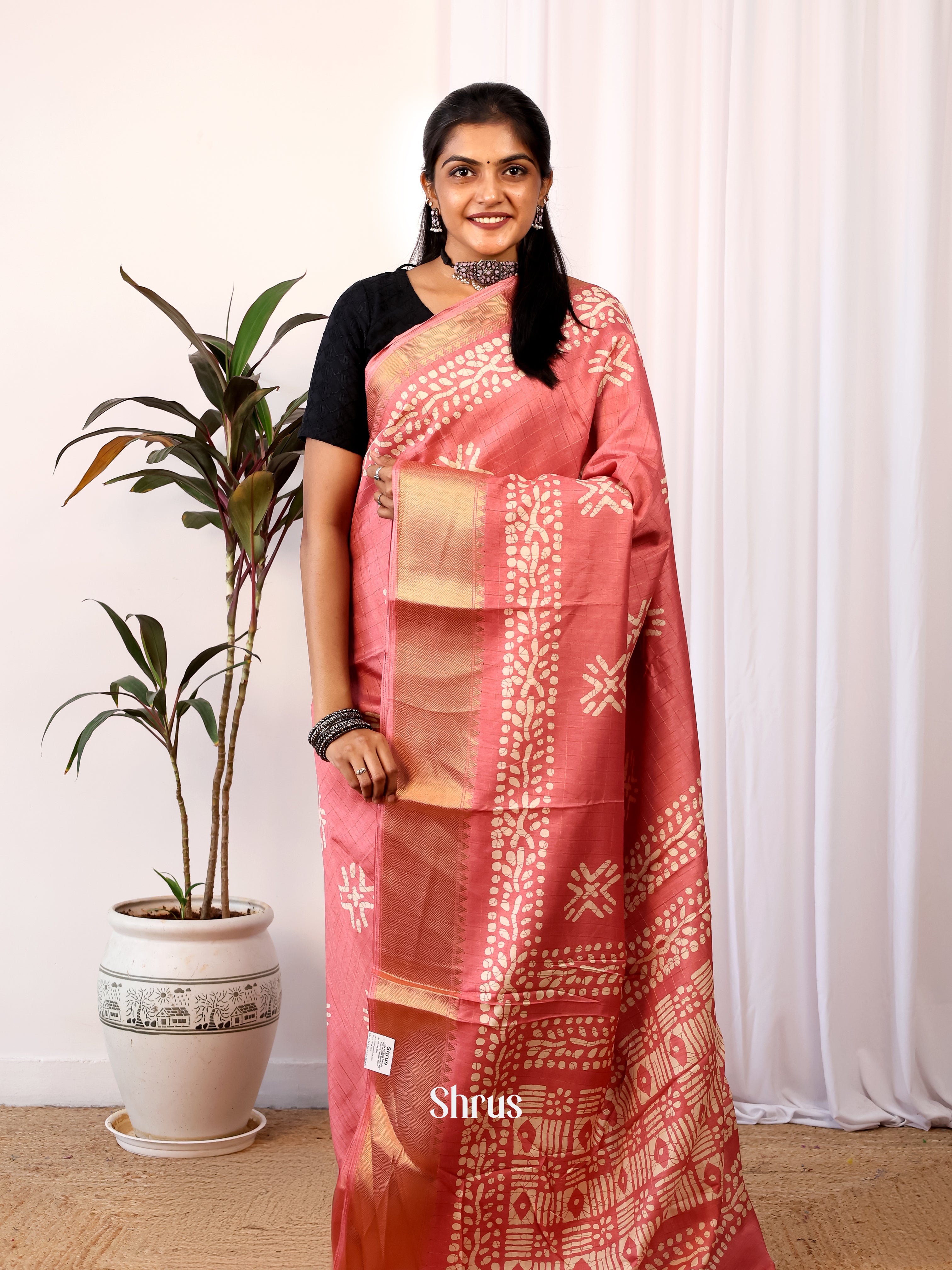 Brick - Semi Crepe Saree - Shop on Shrus.com