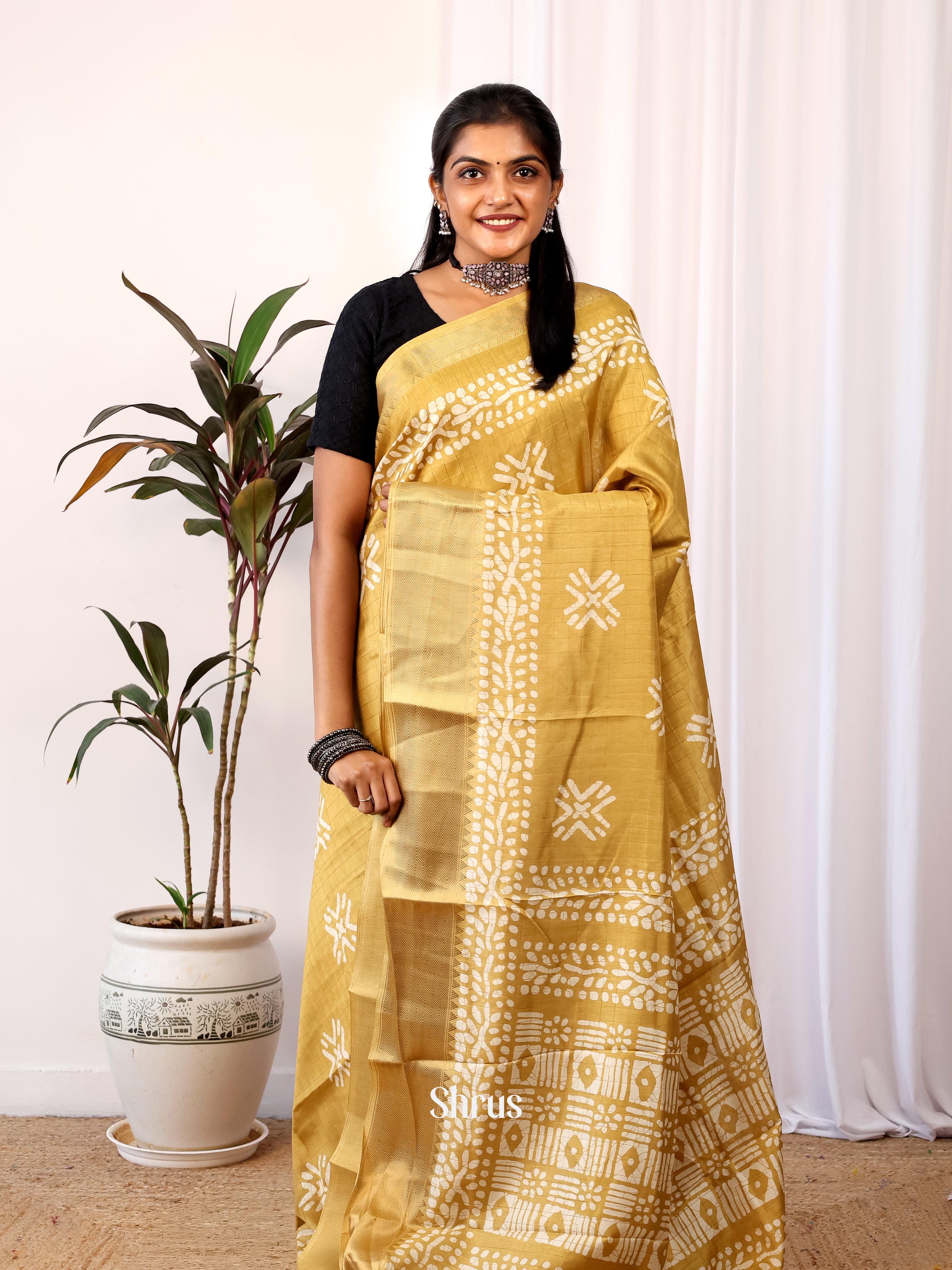 Mustard - Semi Crepe Saree - Shop on Shrus.com