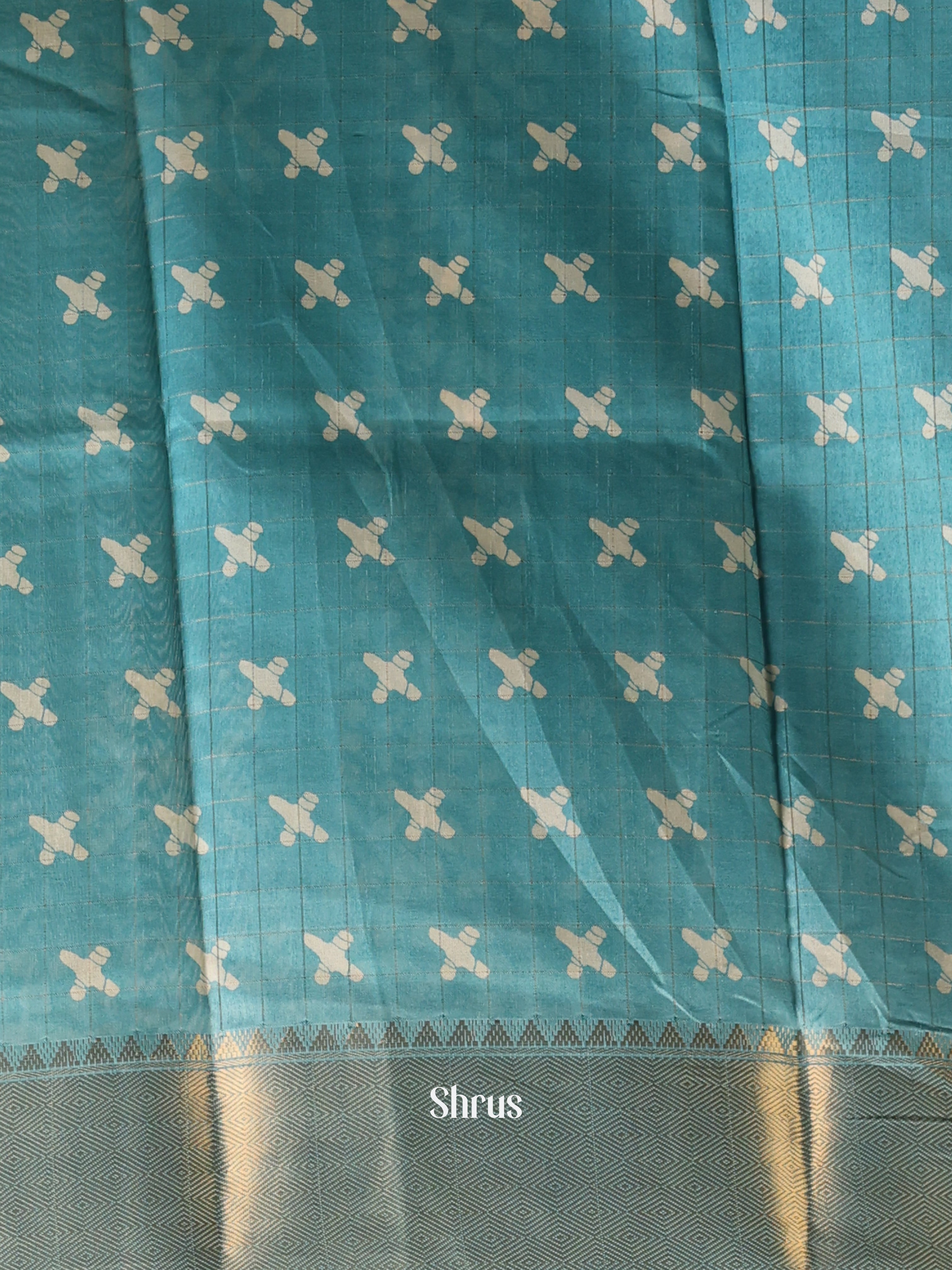 Teal - Semi Crepe Saree - Shop on Shrus.com