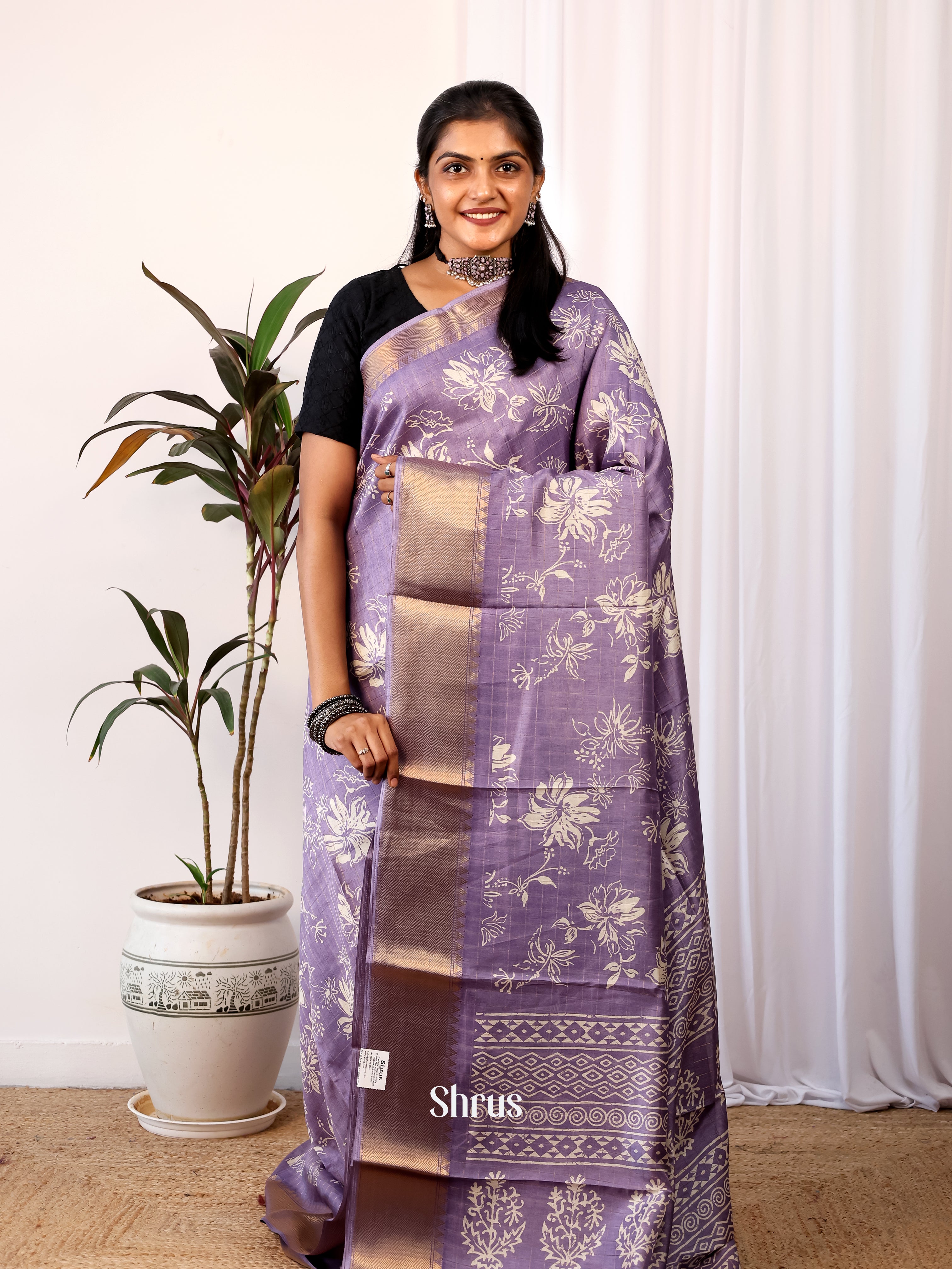 Lavender - Semi Crepe Saree - Shop on Shrus.com