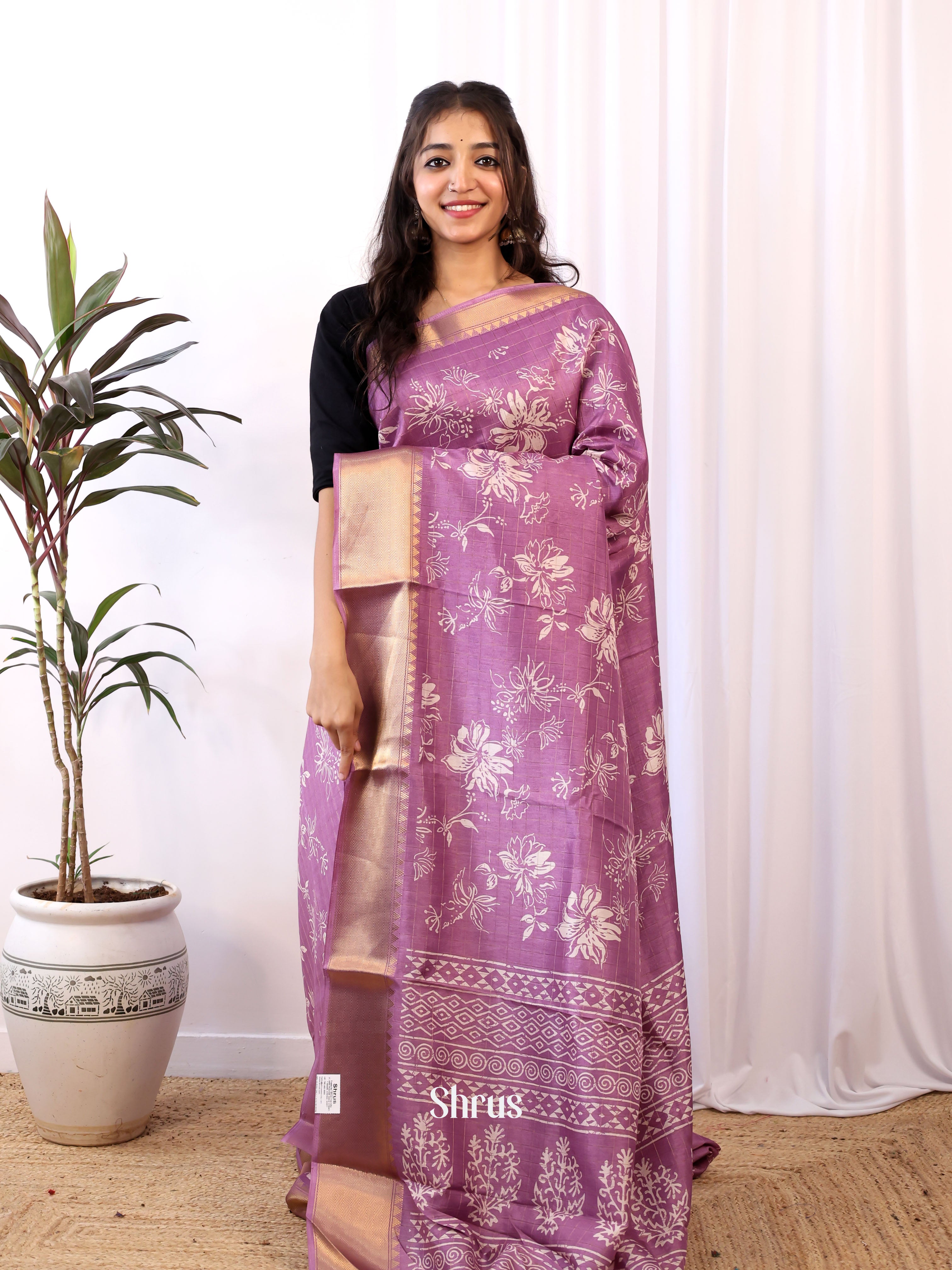 Purple - Semi Crepe Saree - Shop on Shrus.com