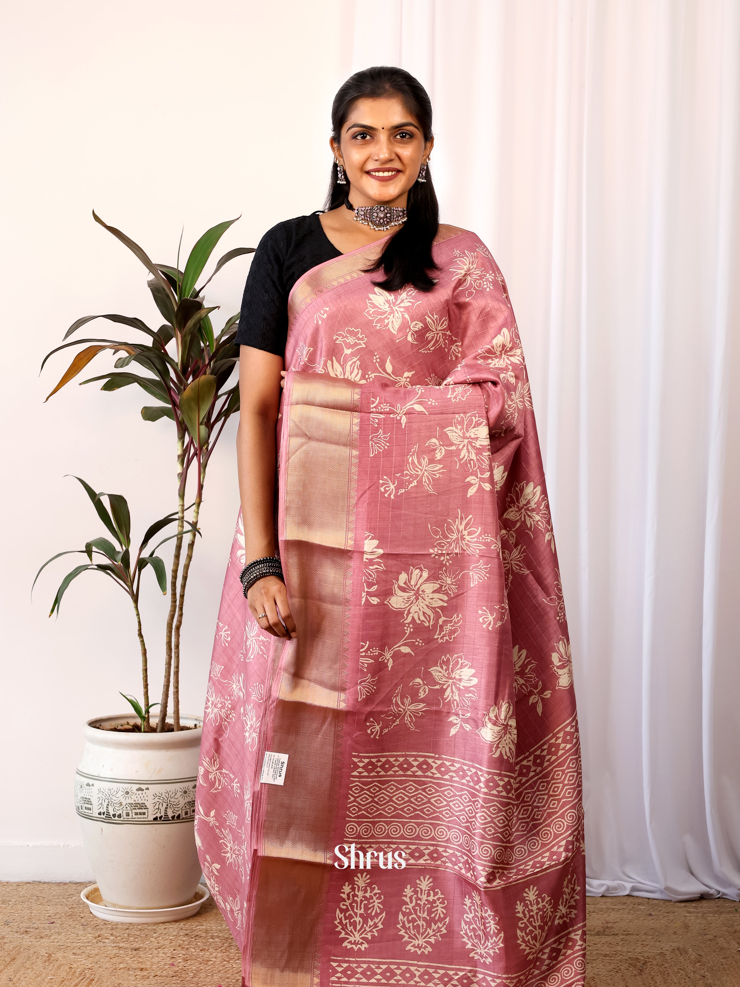 Onion Pink - Semi Crepe Saree - Shop on Shrus.com