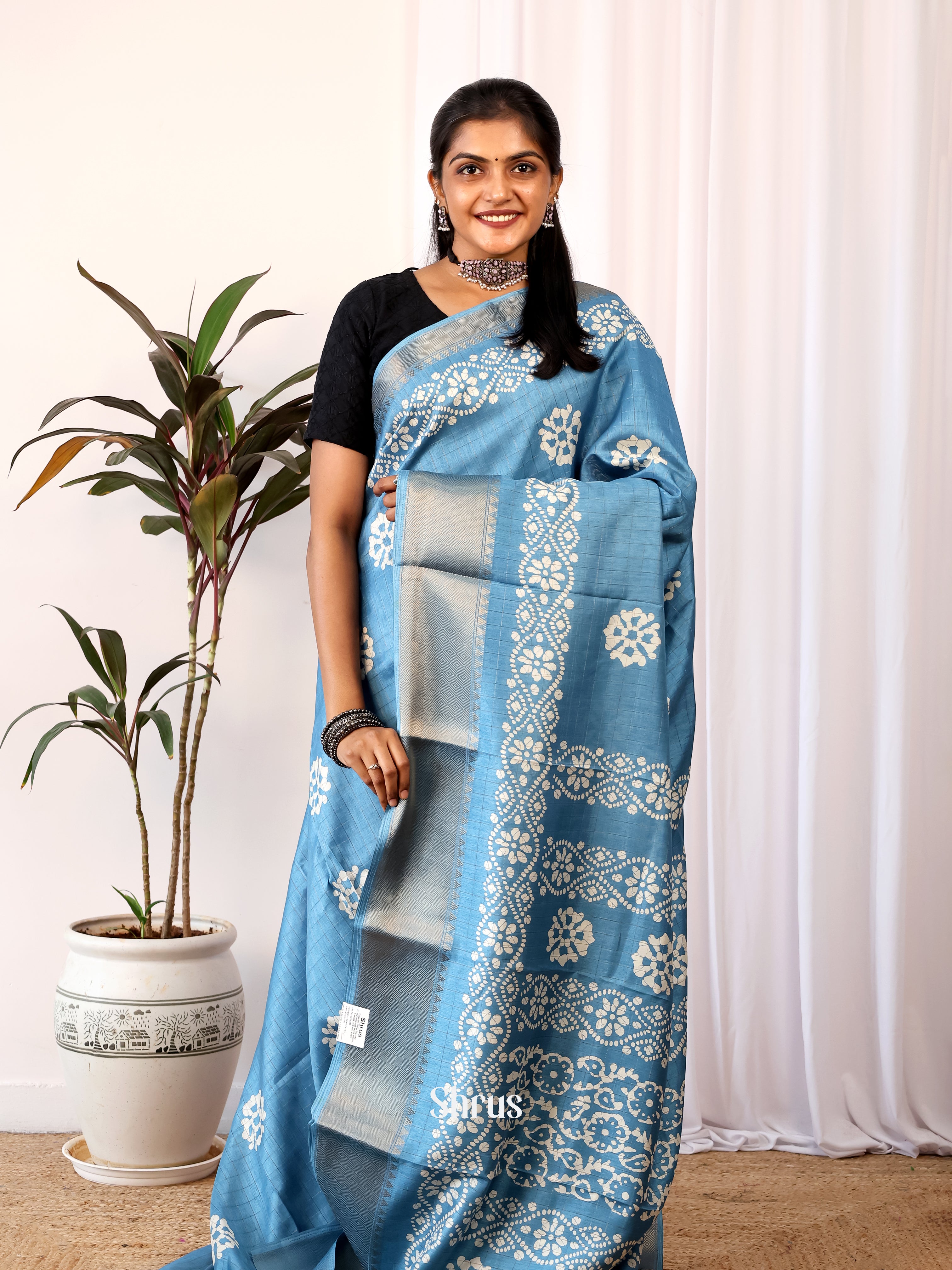 Blue- Semi Crepe Saree - Shop on Shrus.com