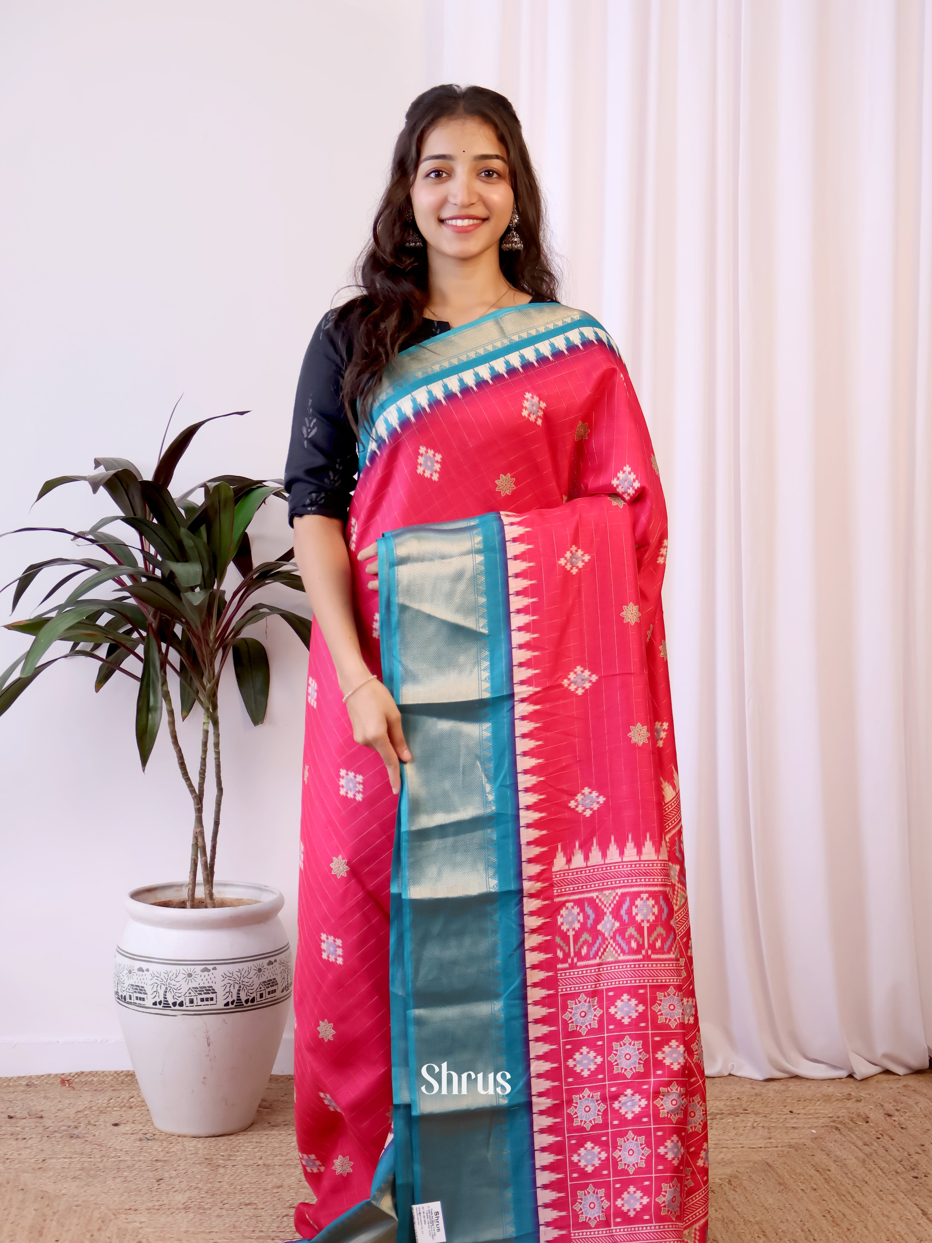 Red & Blue- Semi Crepe Saree - Shop on Shrus.com