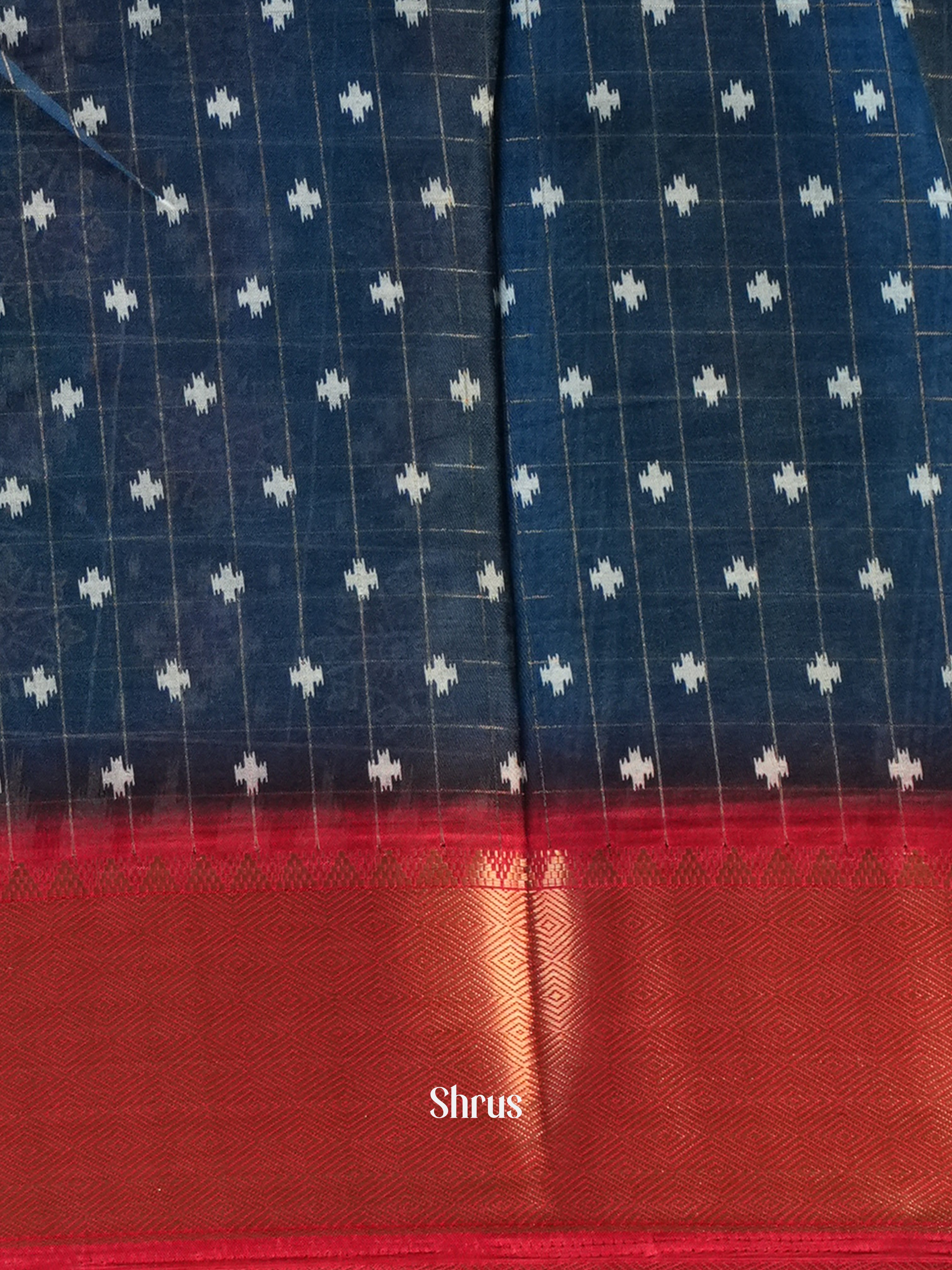 Blue & Red - Semi Crepe Saree - Shop on Shrus.com