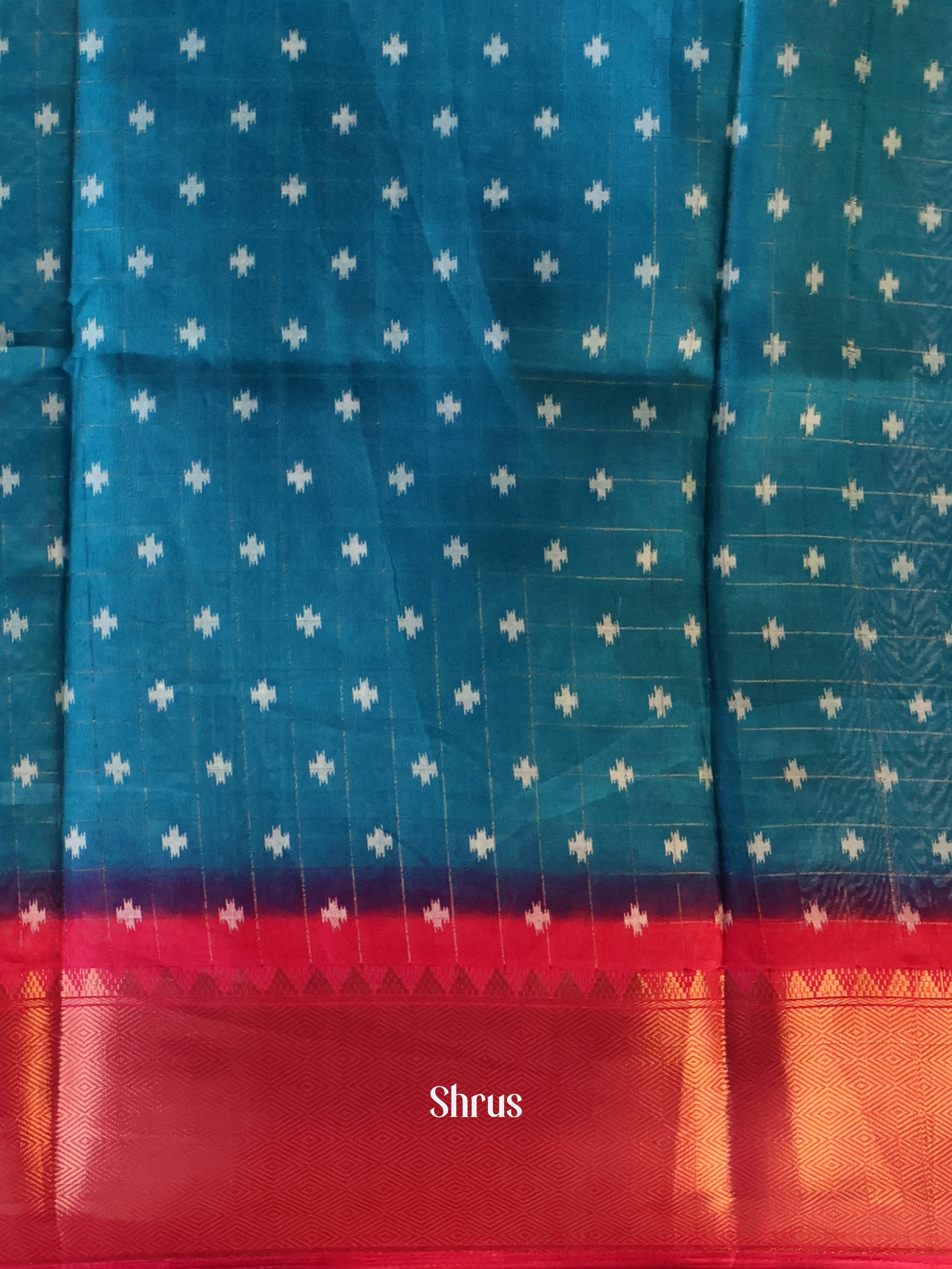 Blue & Red- Semi Crepe Saree - Shop on Shrus.com