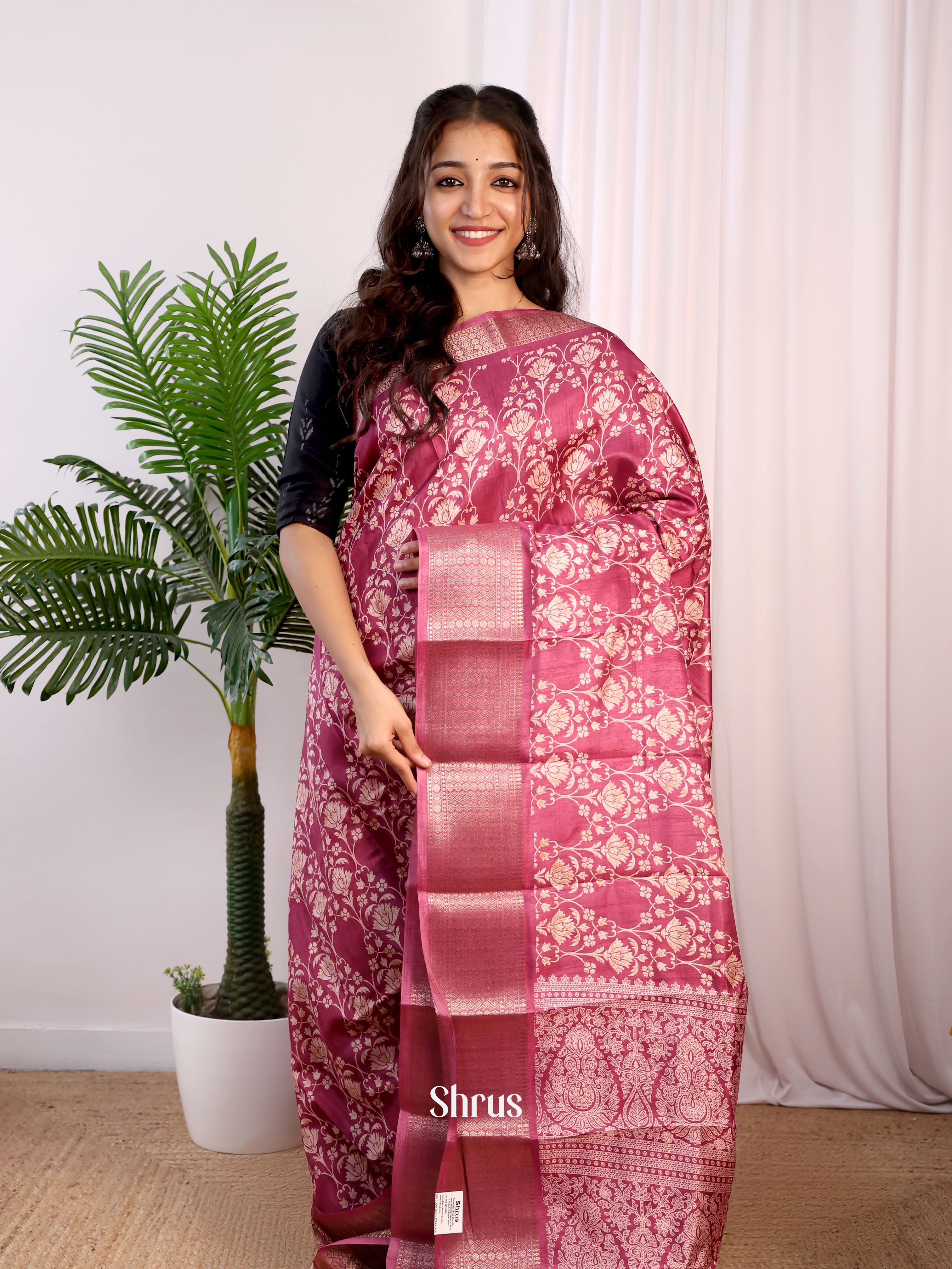 Maroon - Semi Crepe Saree - Shop on Shrus.com