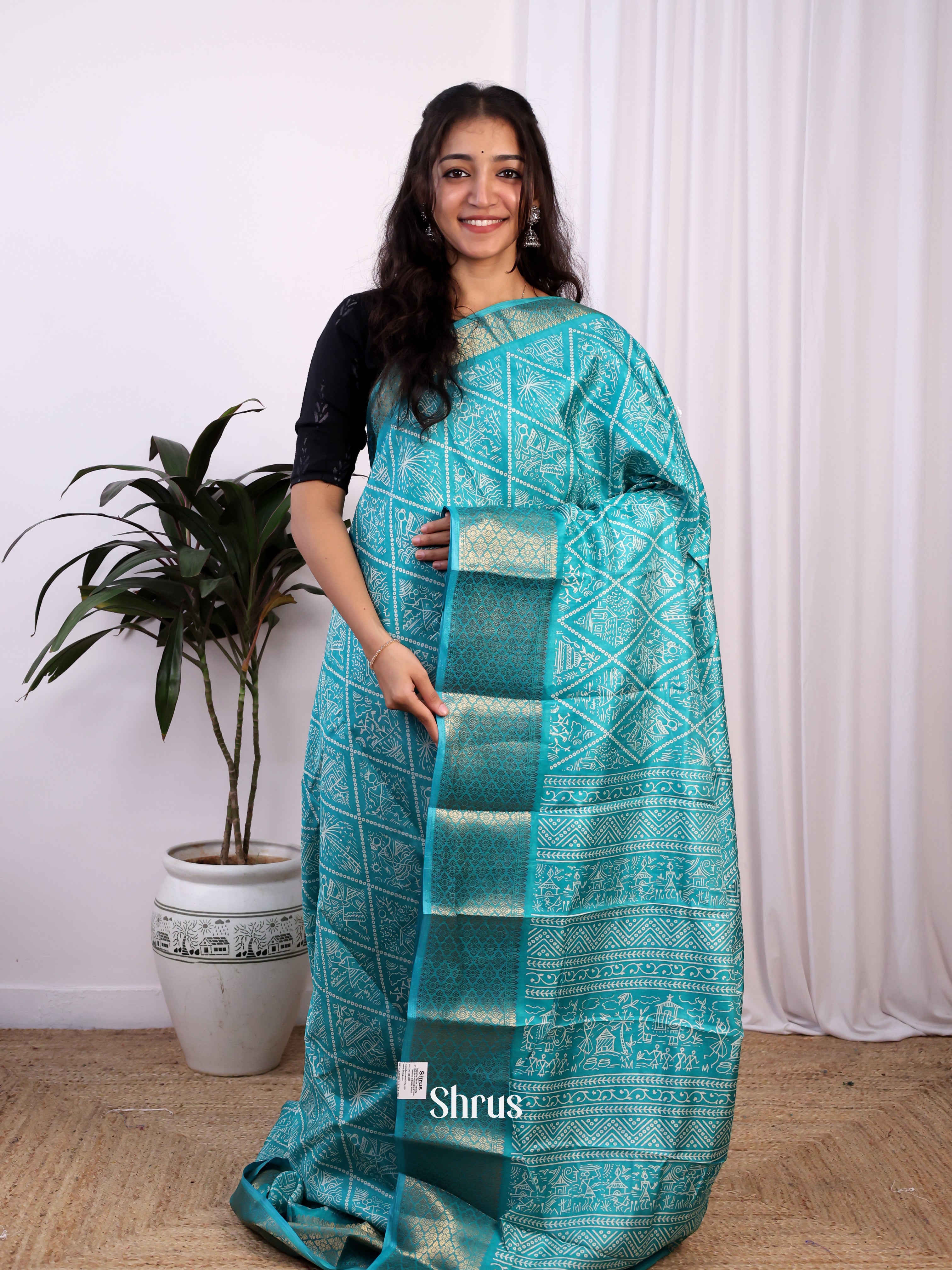 blue - Semi Crepe Saree - Shop on Shrus.com