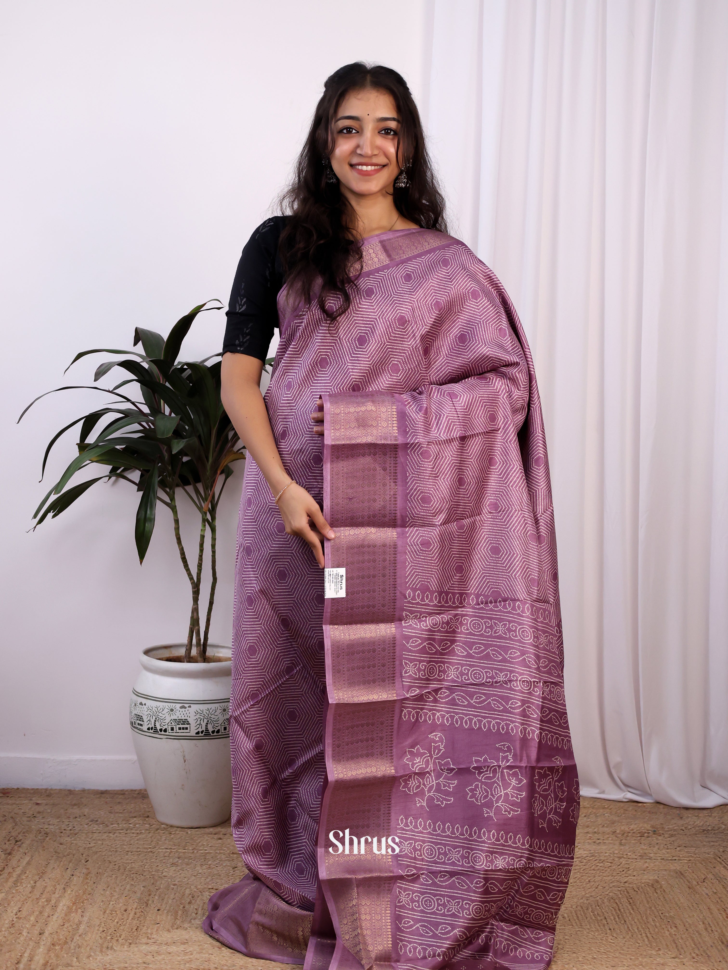 Purple - Semi Crepe Saree - Shop on Shrus.com