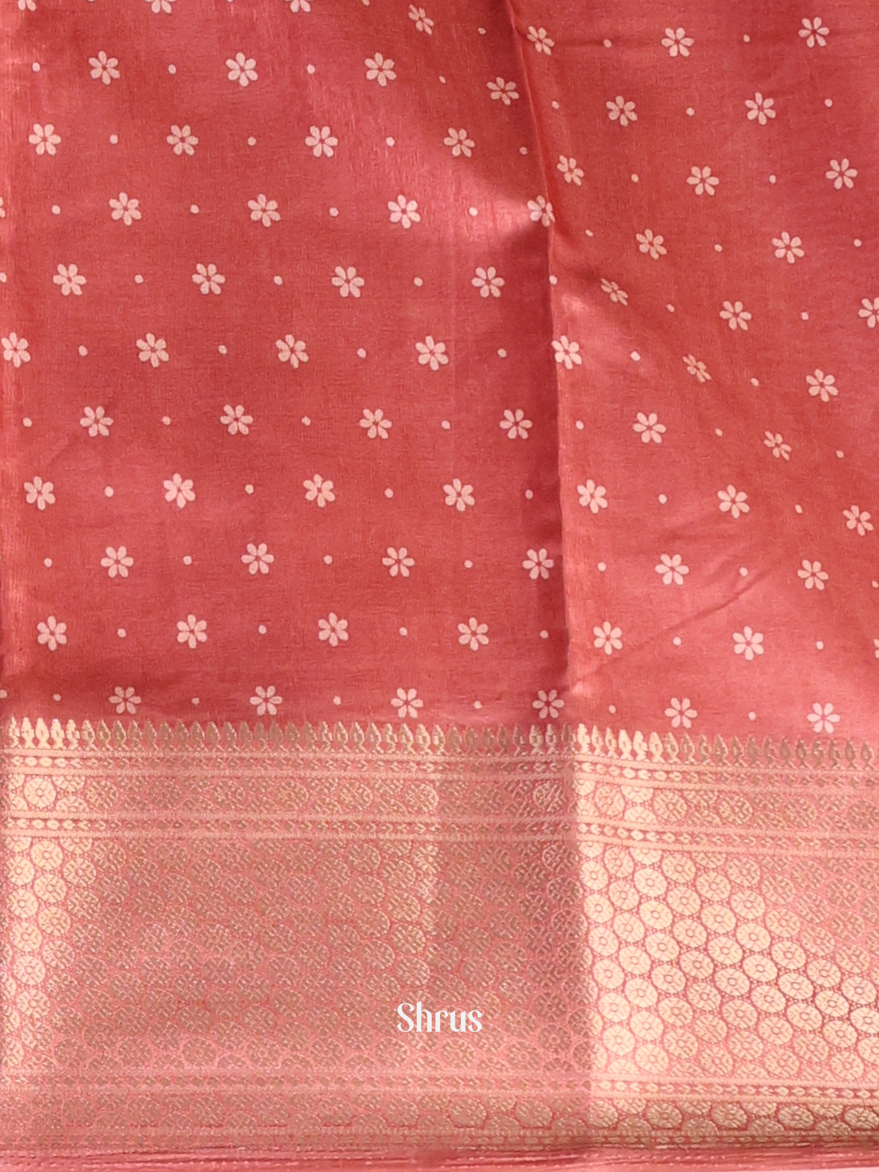 Peachish Pink- Semi Crepe Saree - Shop on Shrus.com