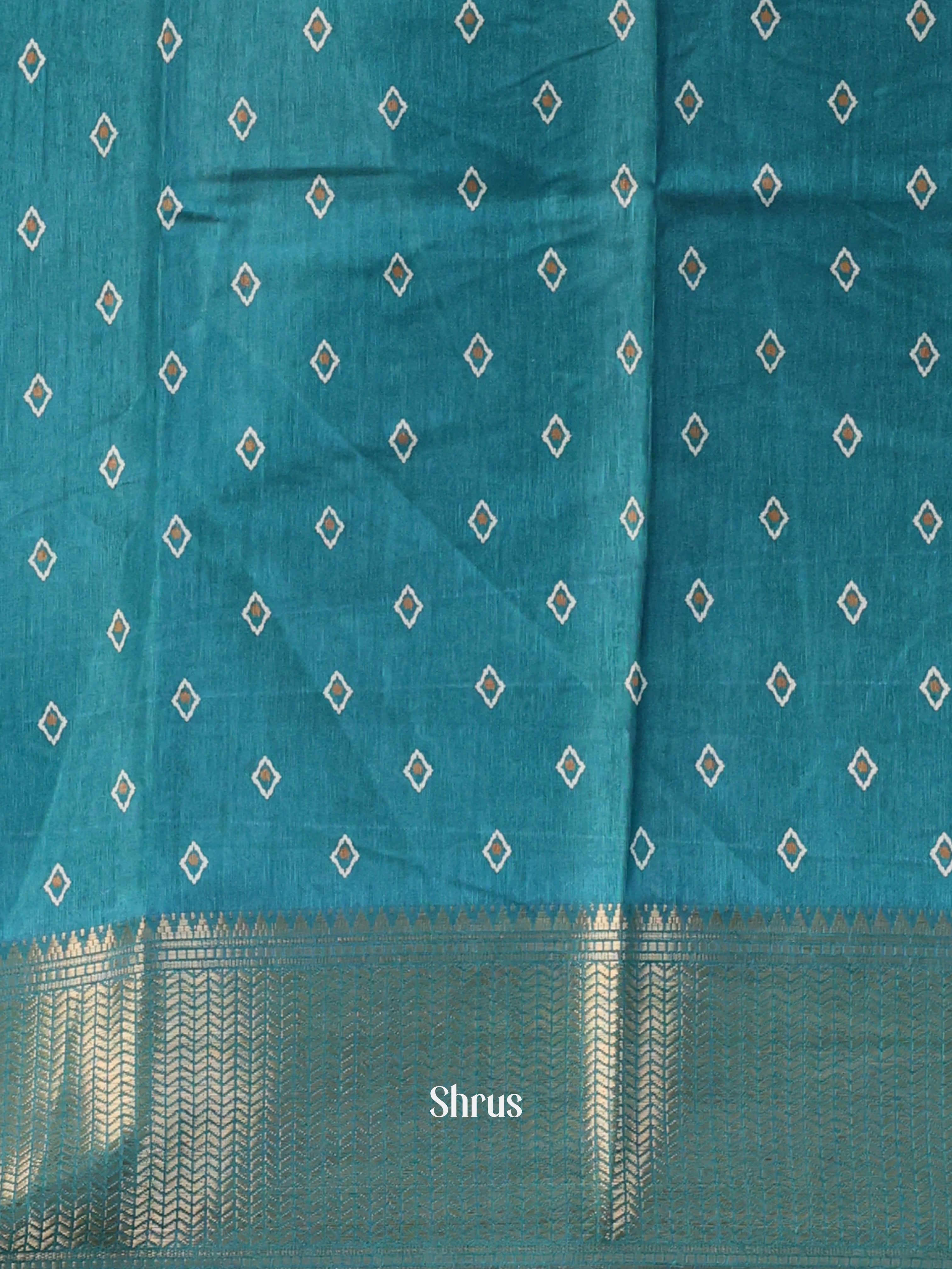 teal & Grey - Semi Crepe Saree - Shop on Shrus.com