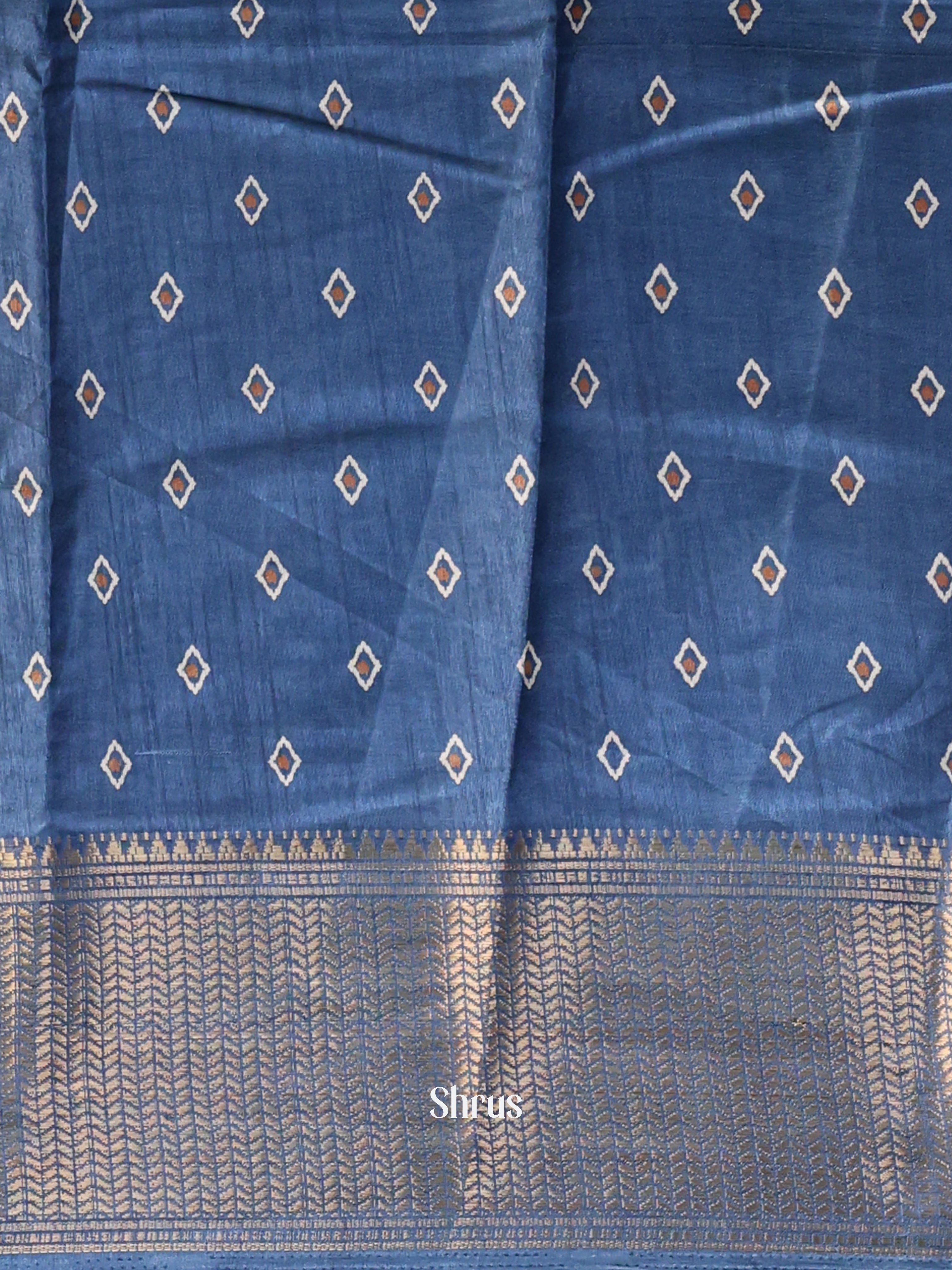 Blue & Grey - Semi Crepe Saree - Shop on Shrus.com