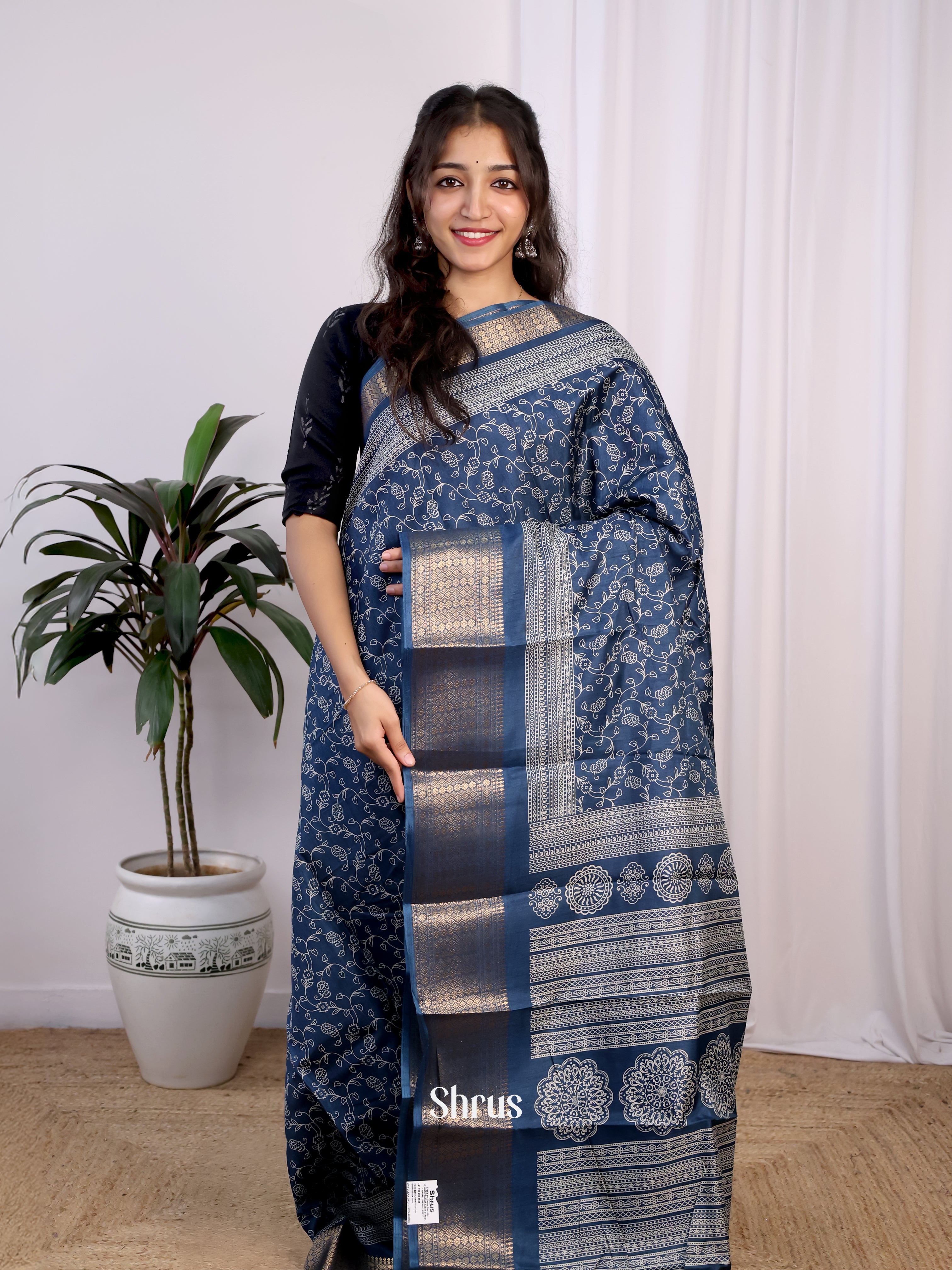 Blue - Semi Crepe Saree - Shop on Shrus.com