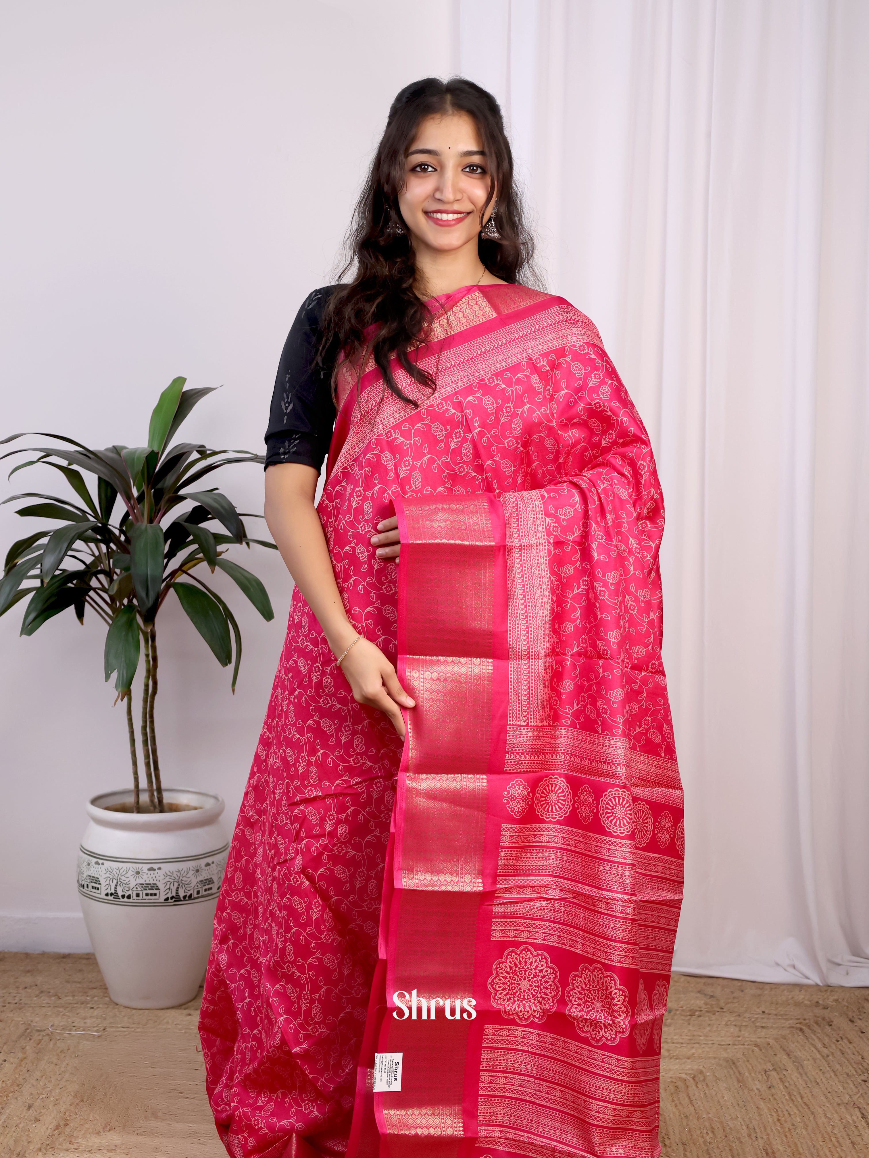 Pink - Semi Crepe Saree - Shop on Shrus.com
