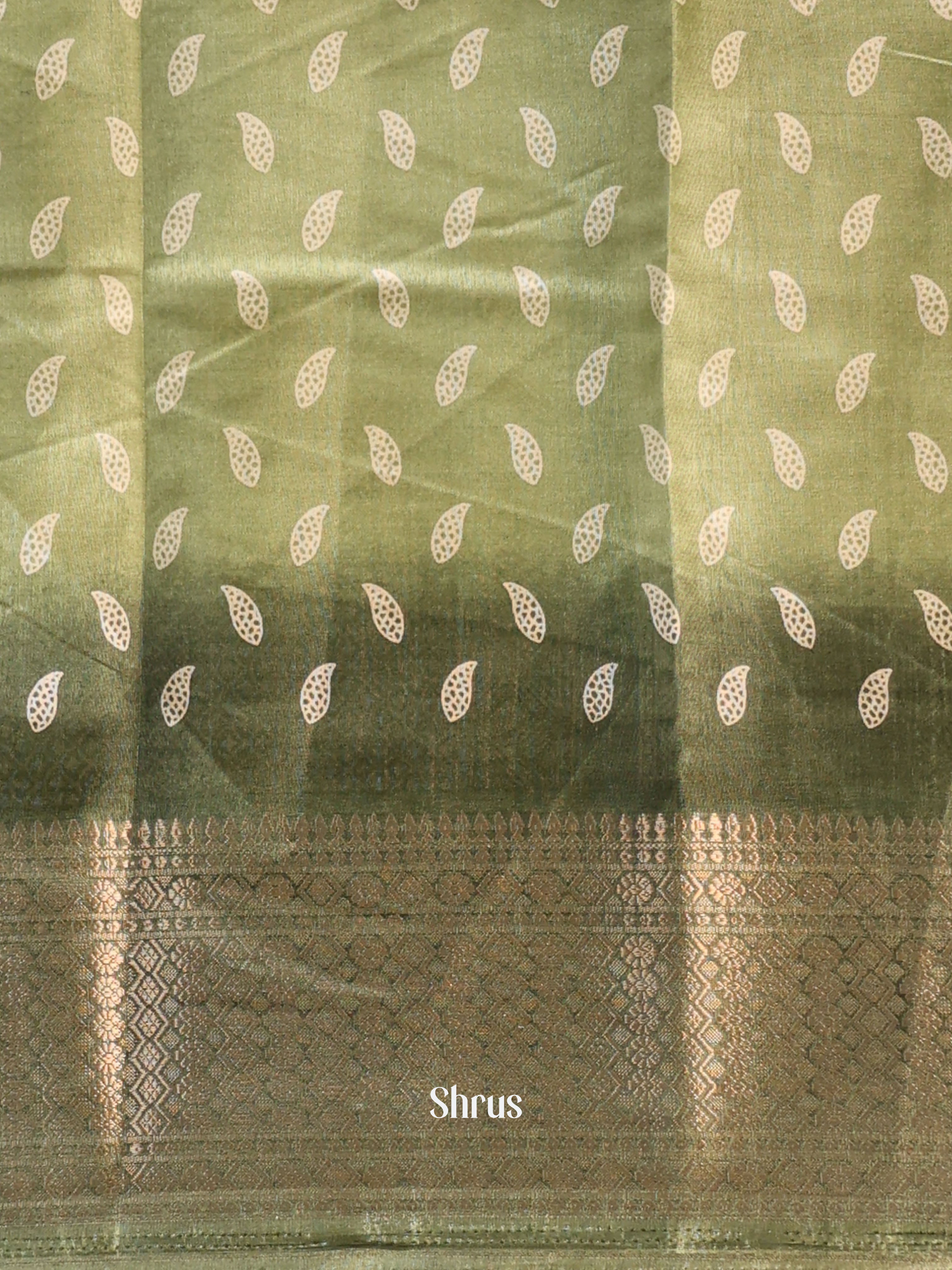 Lite Green & Green - Semi Crepe Saree - Shop on Shrus.com