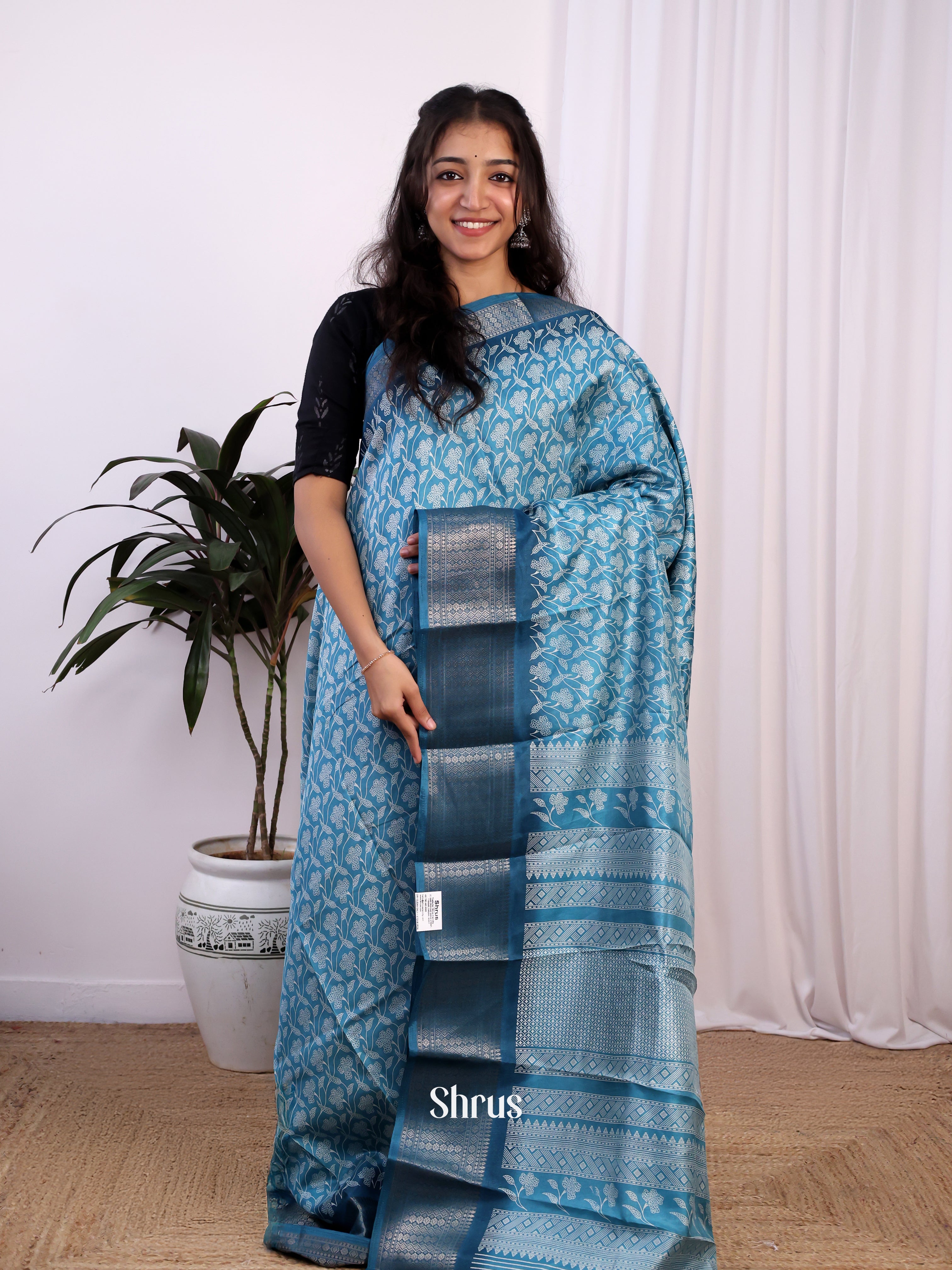 Blue - Semi Crepe Saree - Shop on Shrus.com