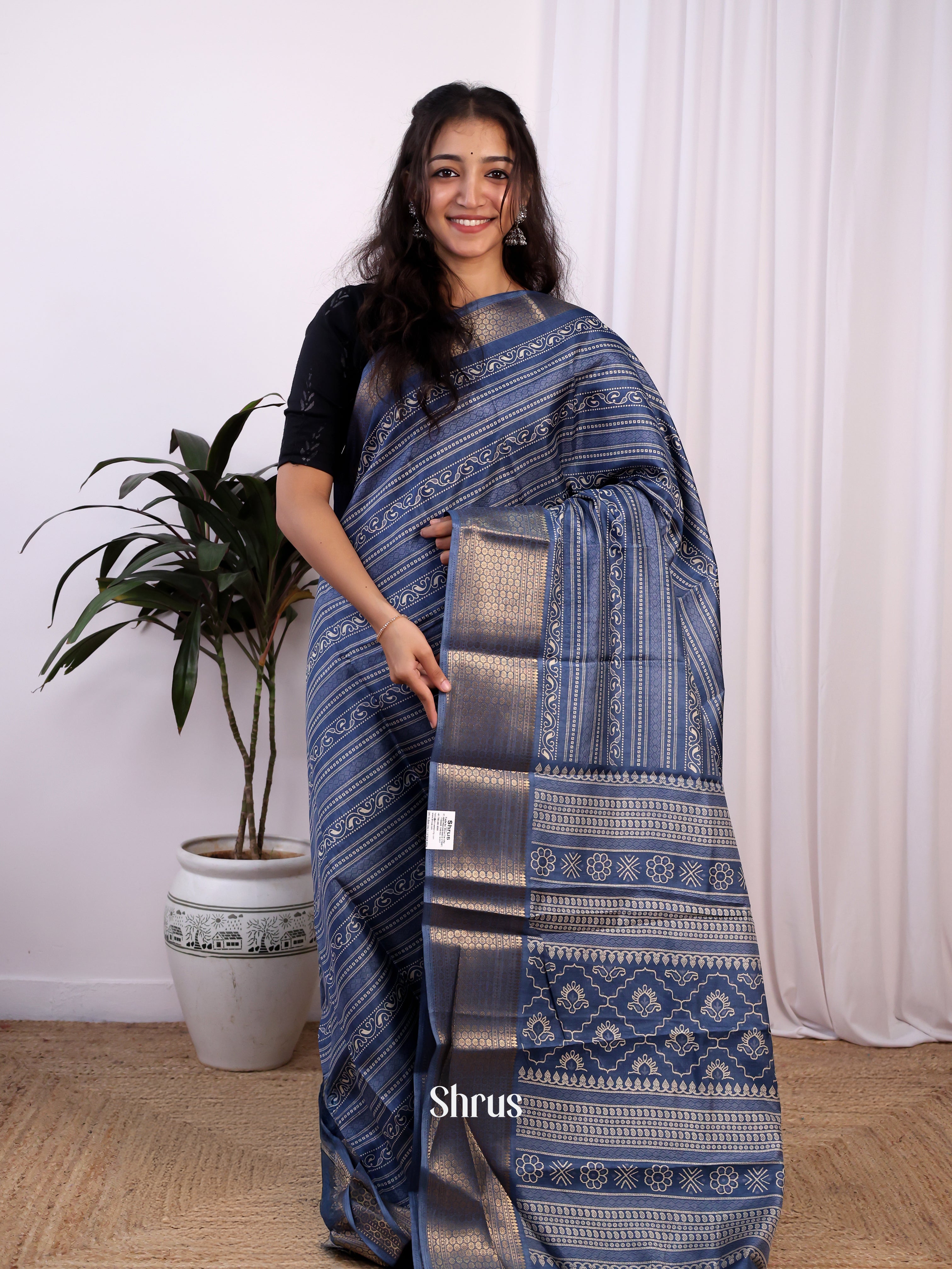 Blue - Semi Crepe Saree - Shop on Shrus.com