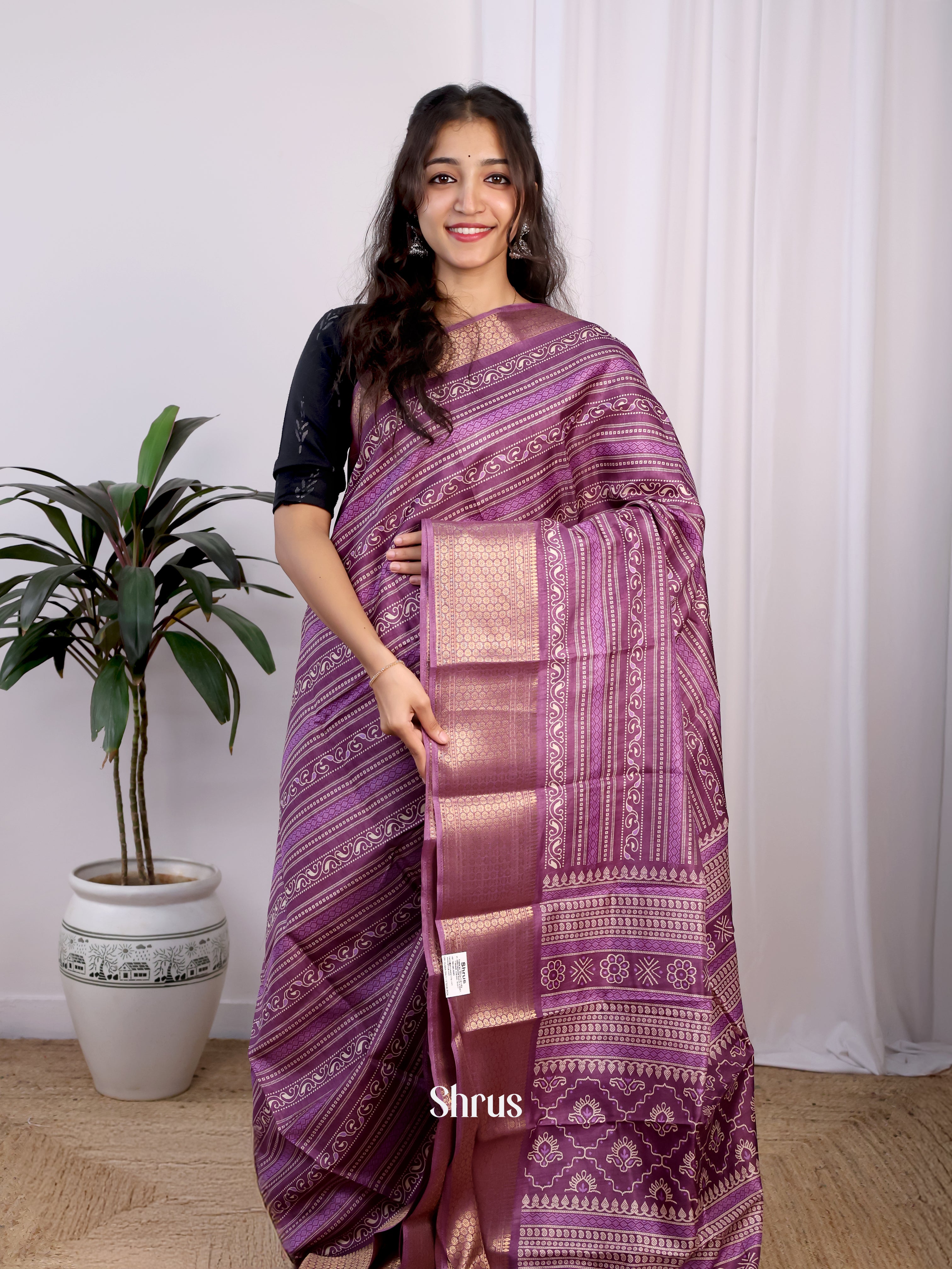 Purple - Semi Crepe Saree - Shop on Shrus.com