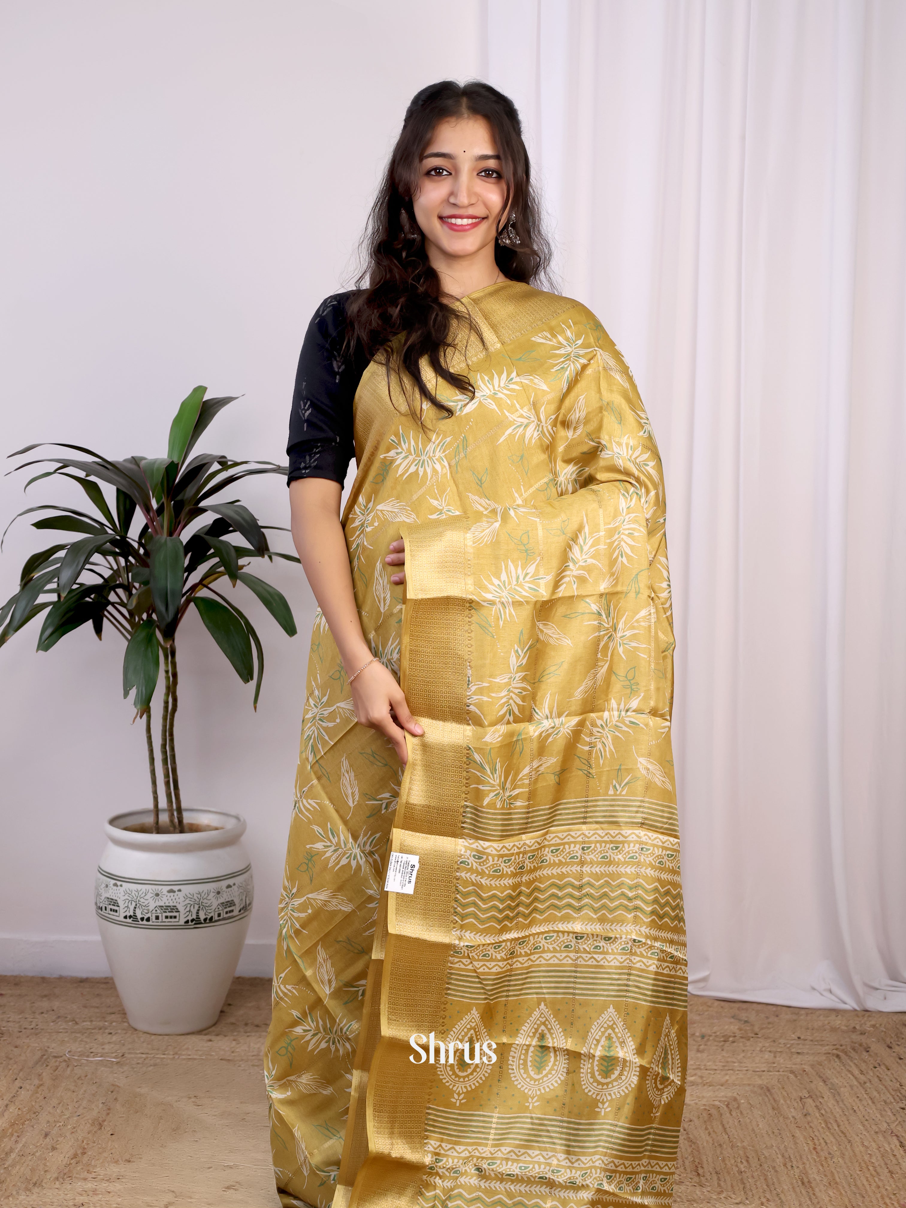 Beige - Semi Crepe Saree - Shop on Shrus.com