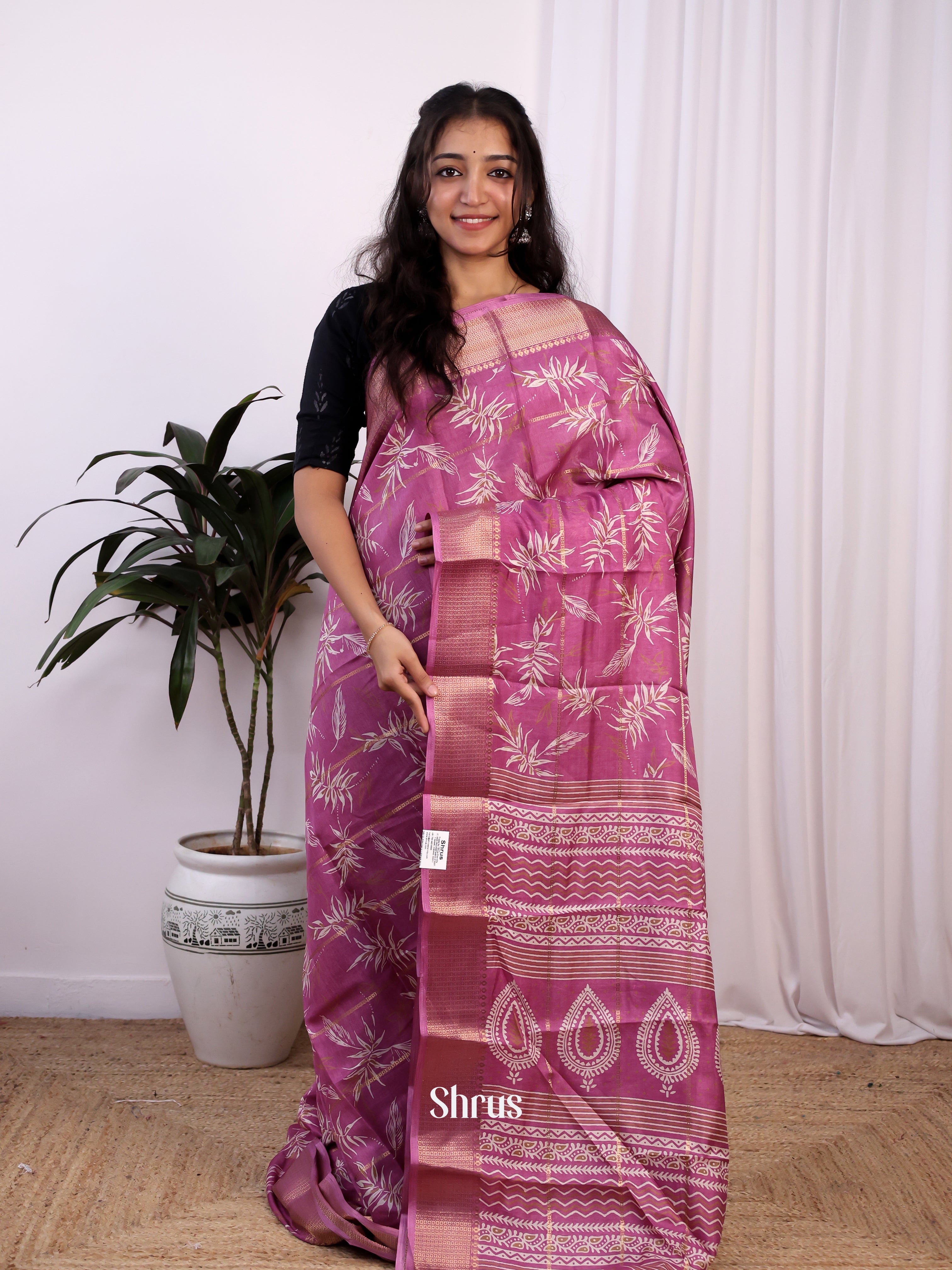 Purple- Semi Crepe Saree - Shop on Shrus.com