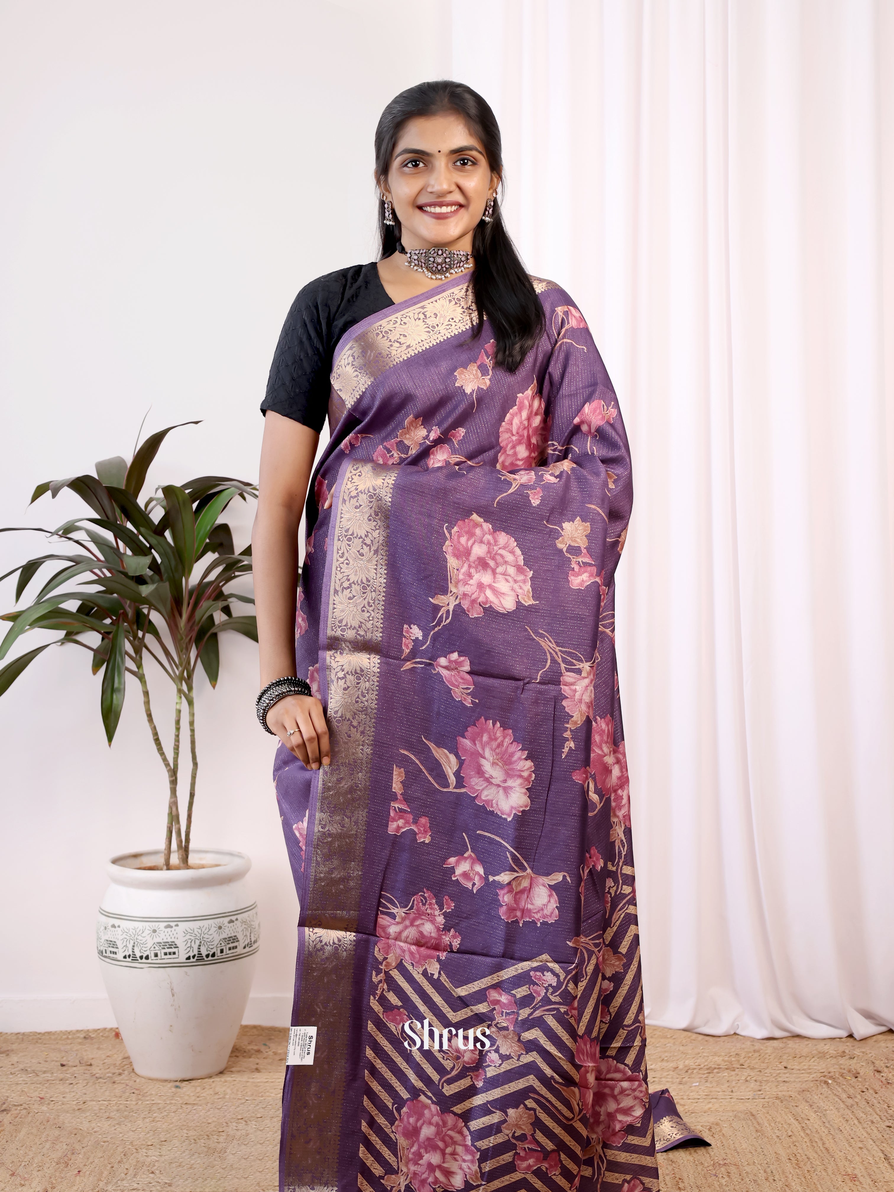Purple- Semi Crepe Saree - Shop on Shrus.com
