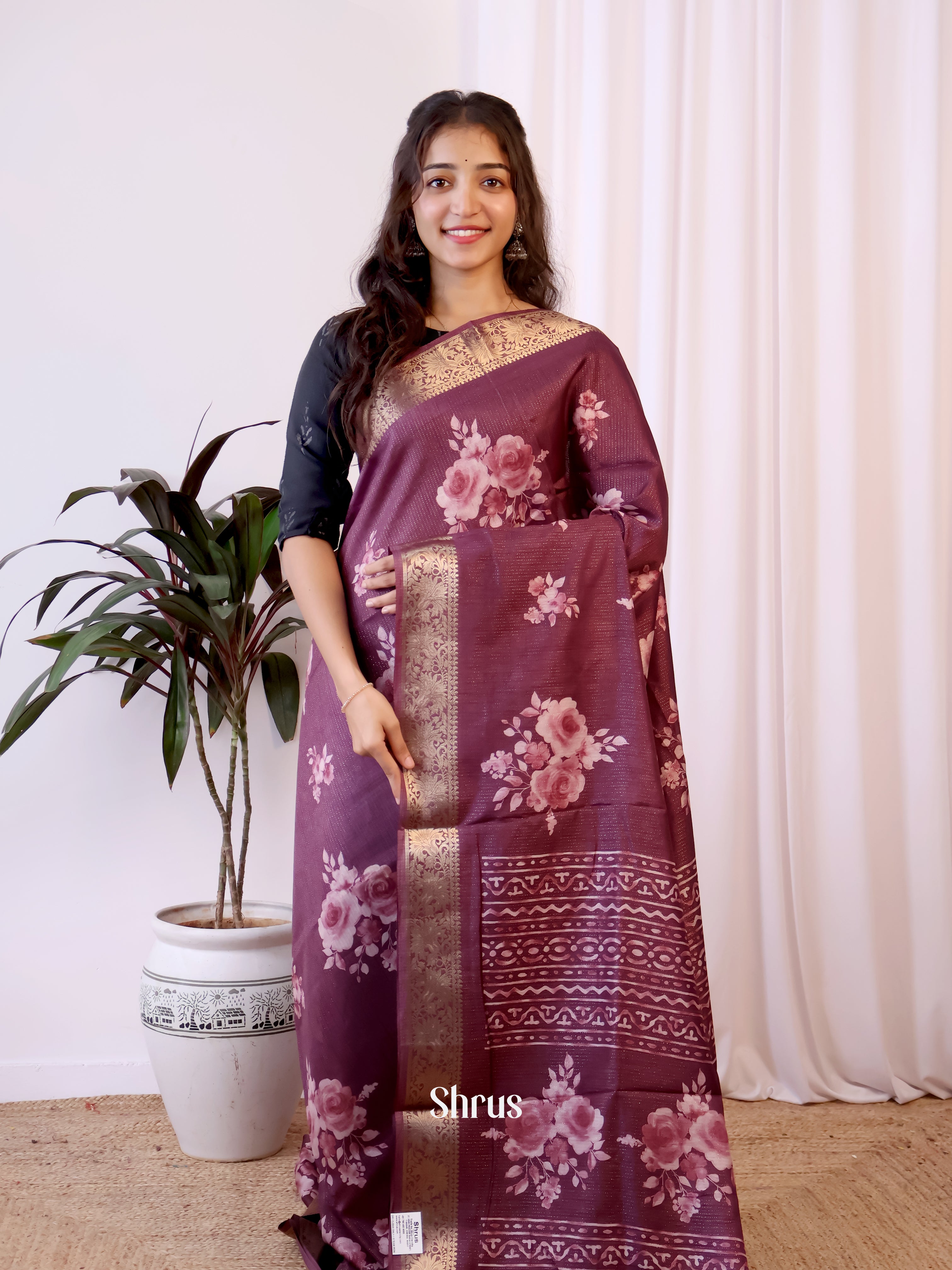 Purple - Semi Crepe Saree - Shop on Shrus.com