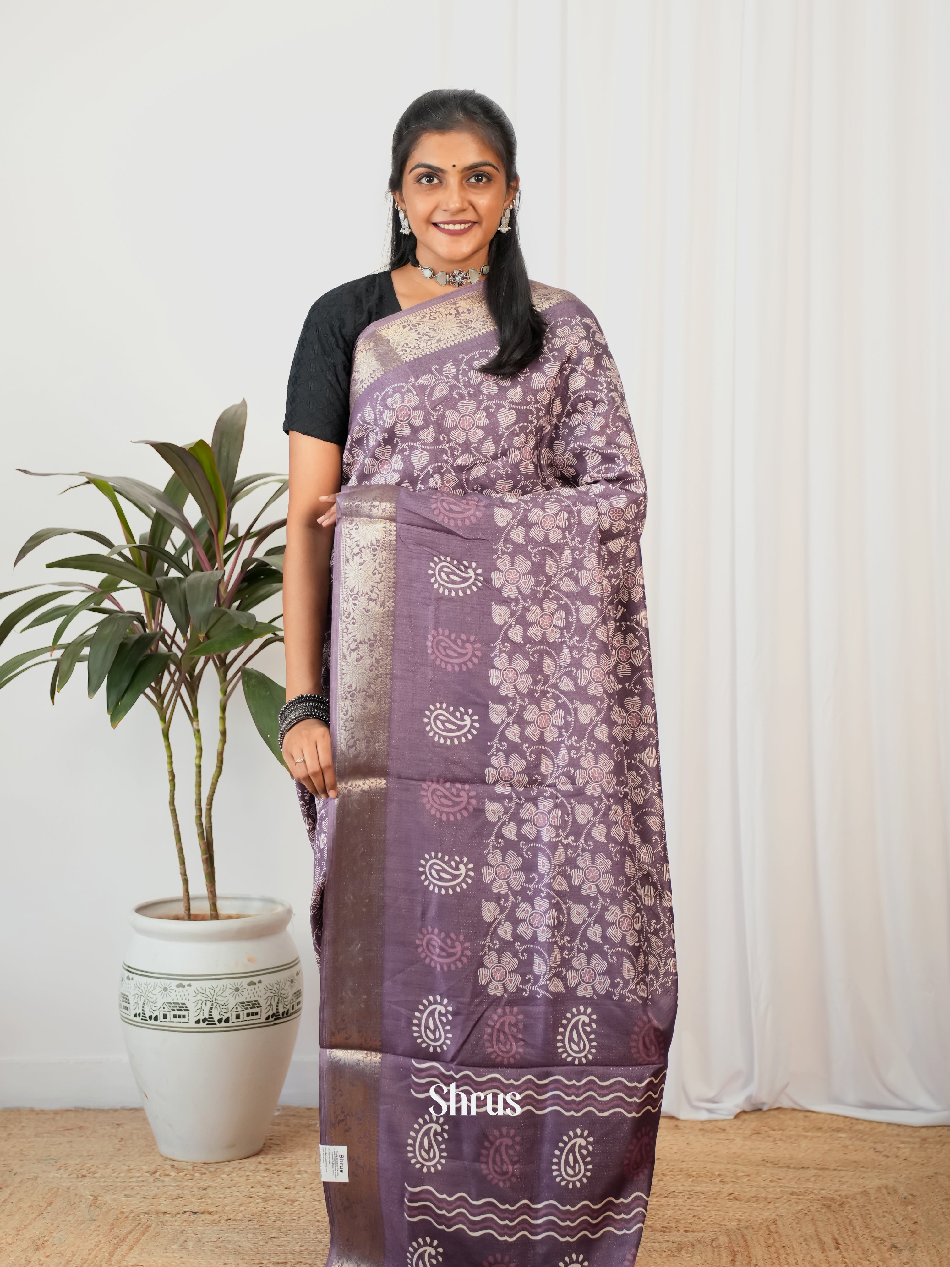 purple - Semi Crepe Saree - Shop on Shrus.com