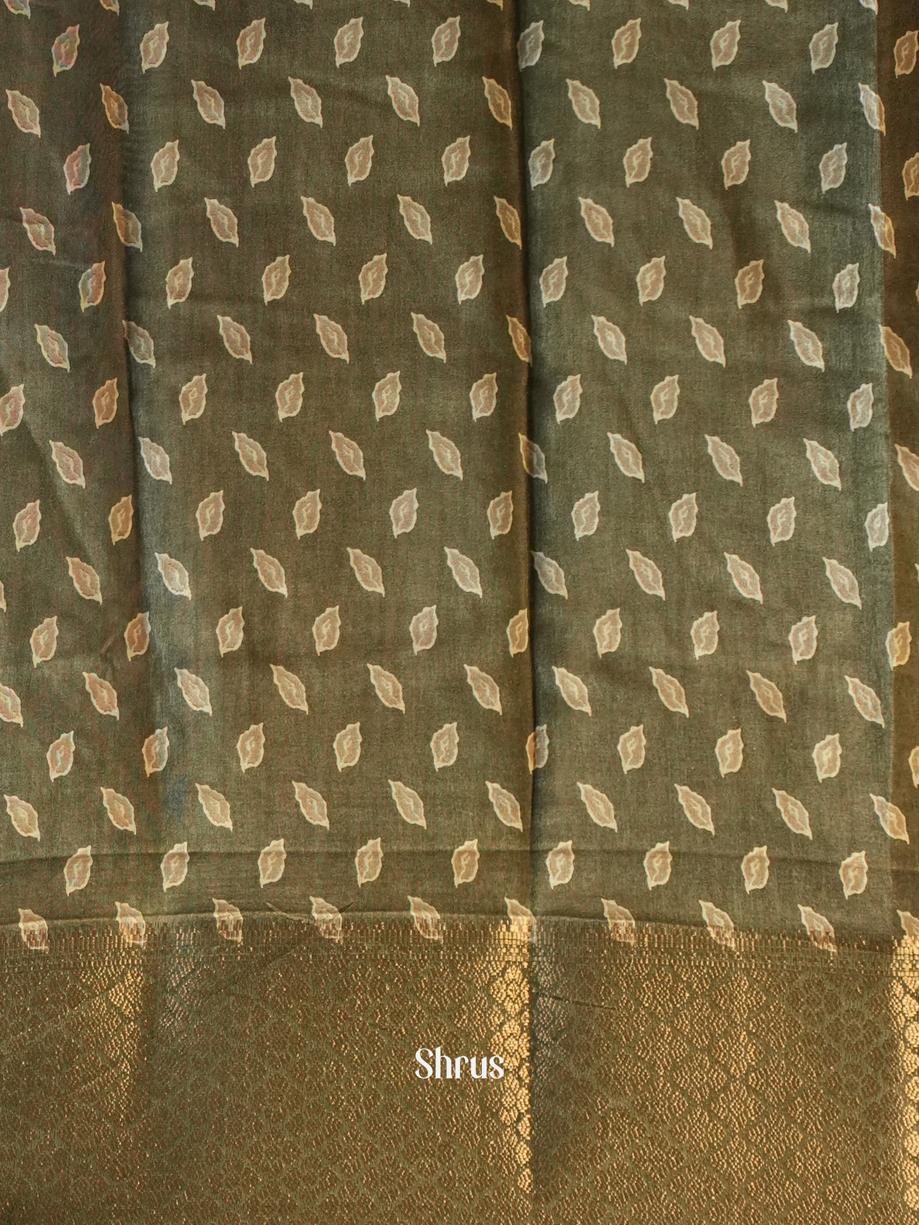 Mehandi Green- Semi Crepe Saree - Shop on Shrus.com