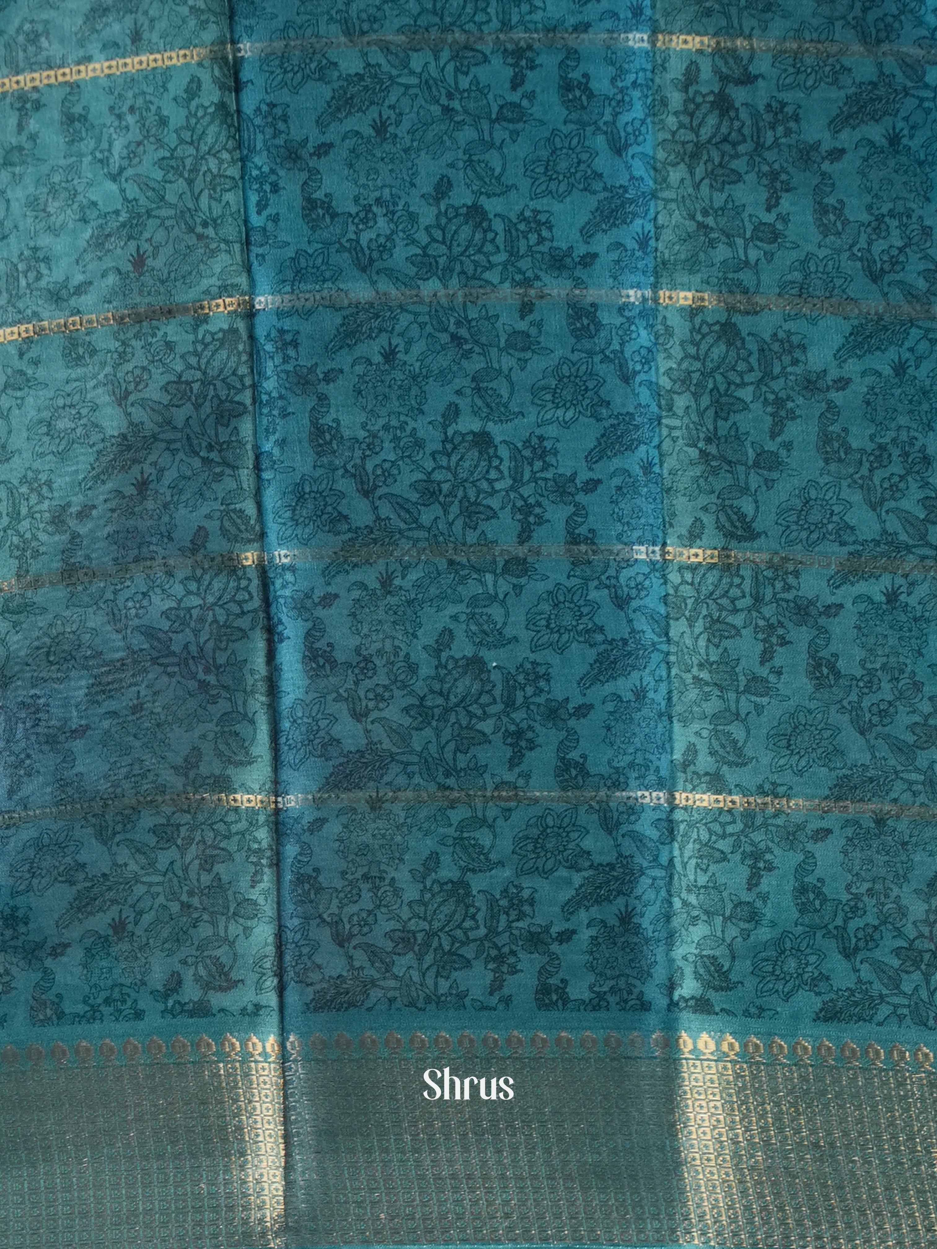 Grey & Blue - Semi Crepe Saree - Shop on Shrus.com