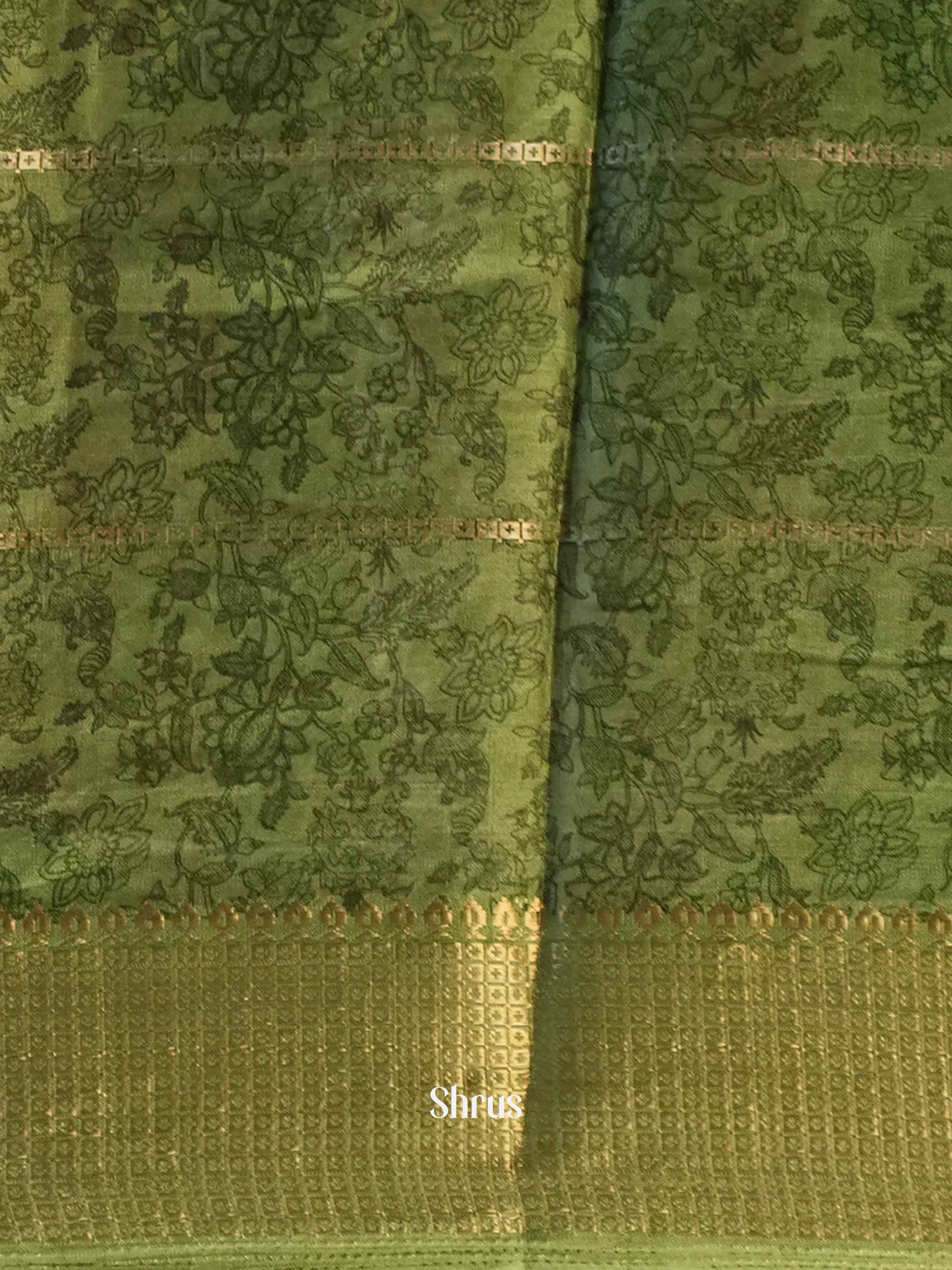 Cream & Green - Semi Crepe Saree - Shop on Shrus.com