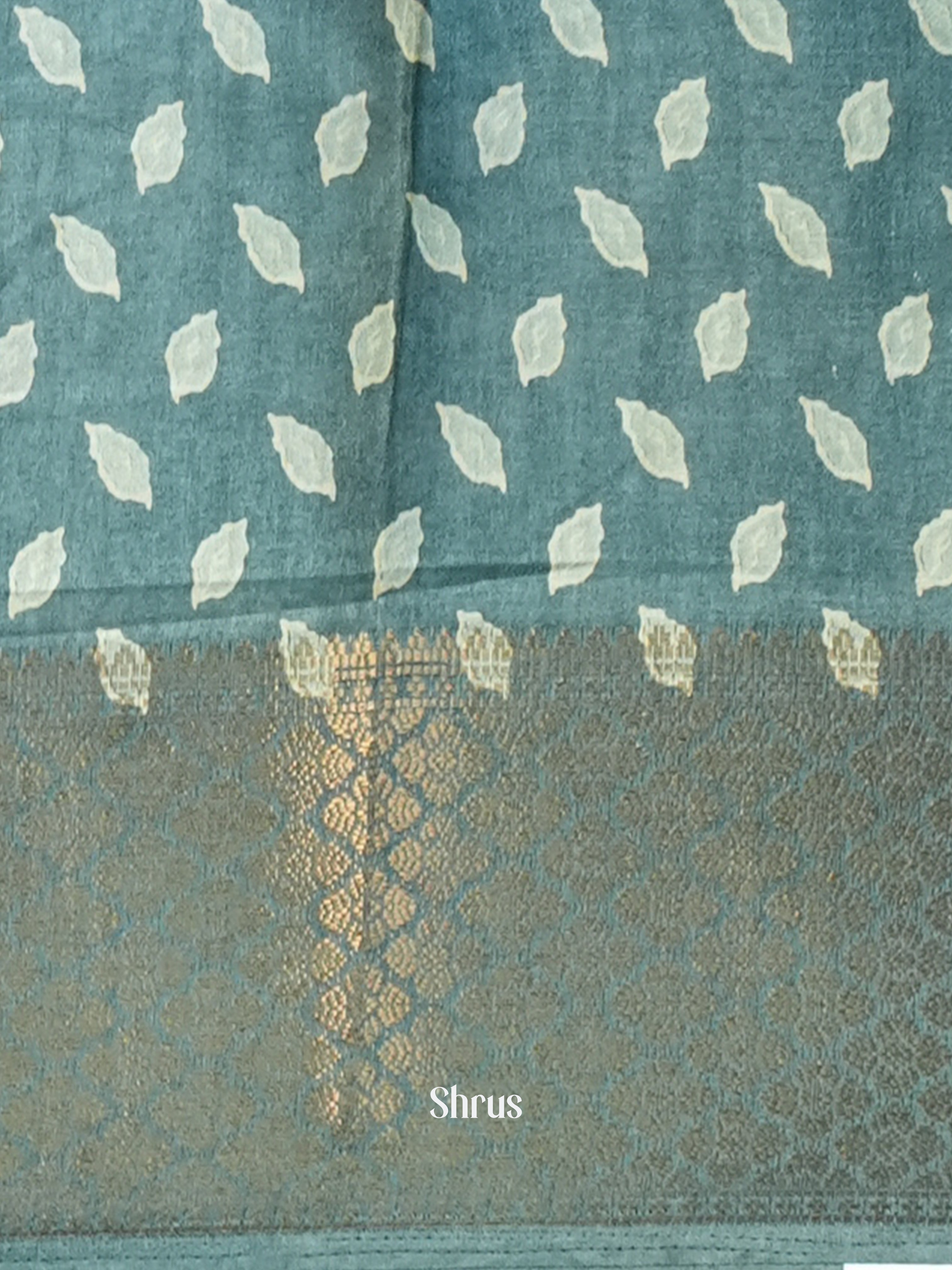 Greyish Green - Semi Crepe Saree - Shop on Shrus.com