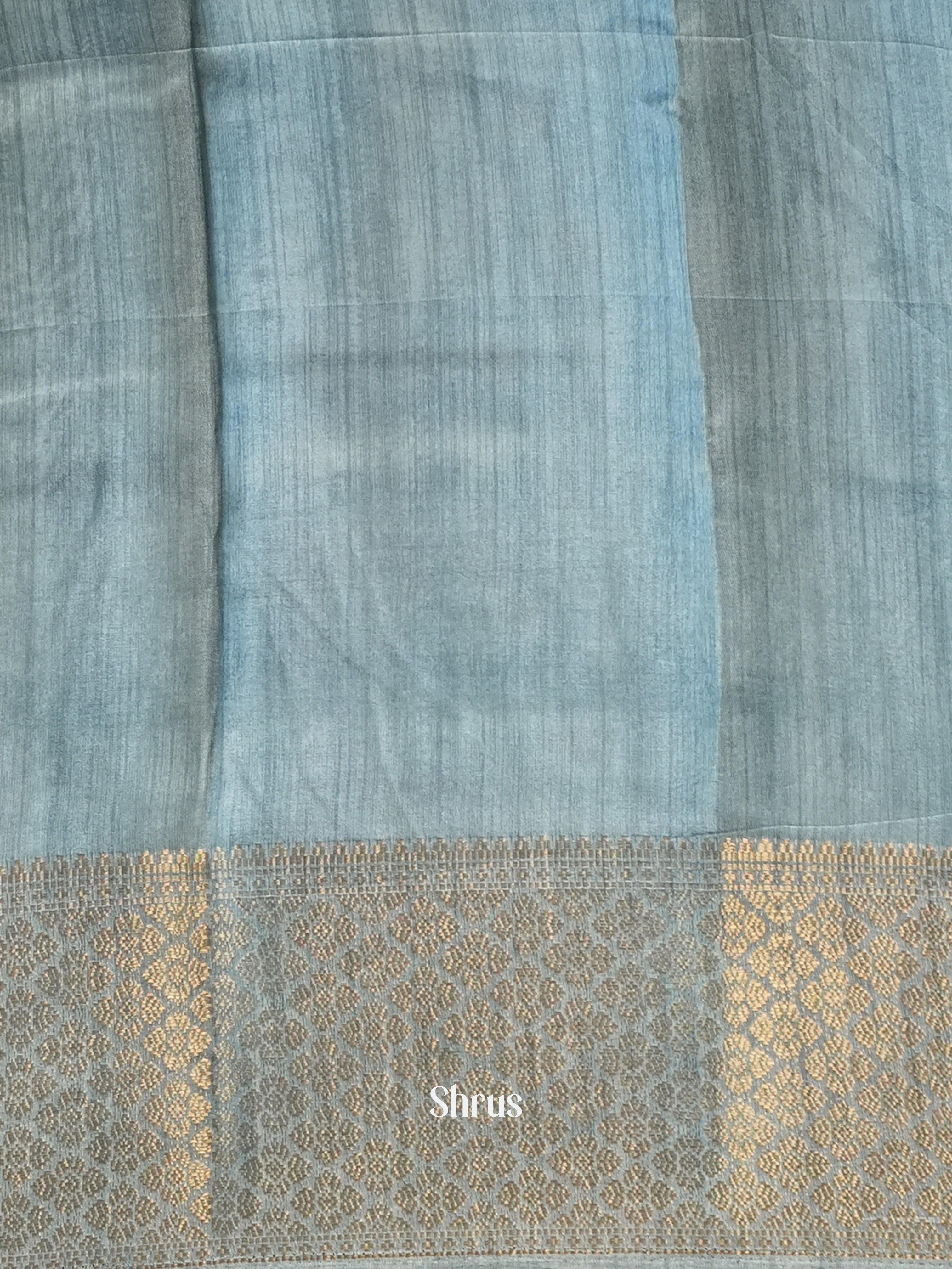 Blue & Greyish blue - Semi Crepe Saree - Shop on Shrus.com