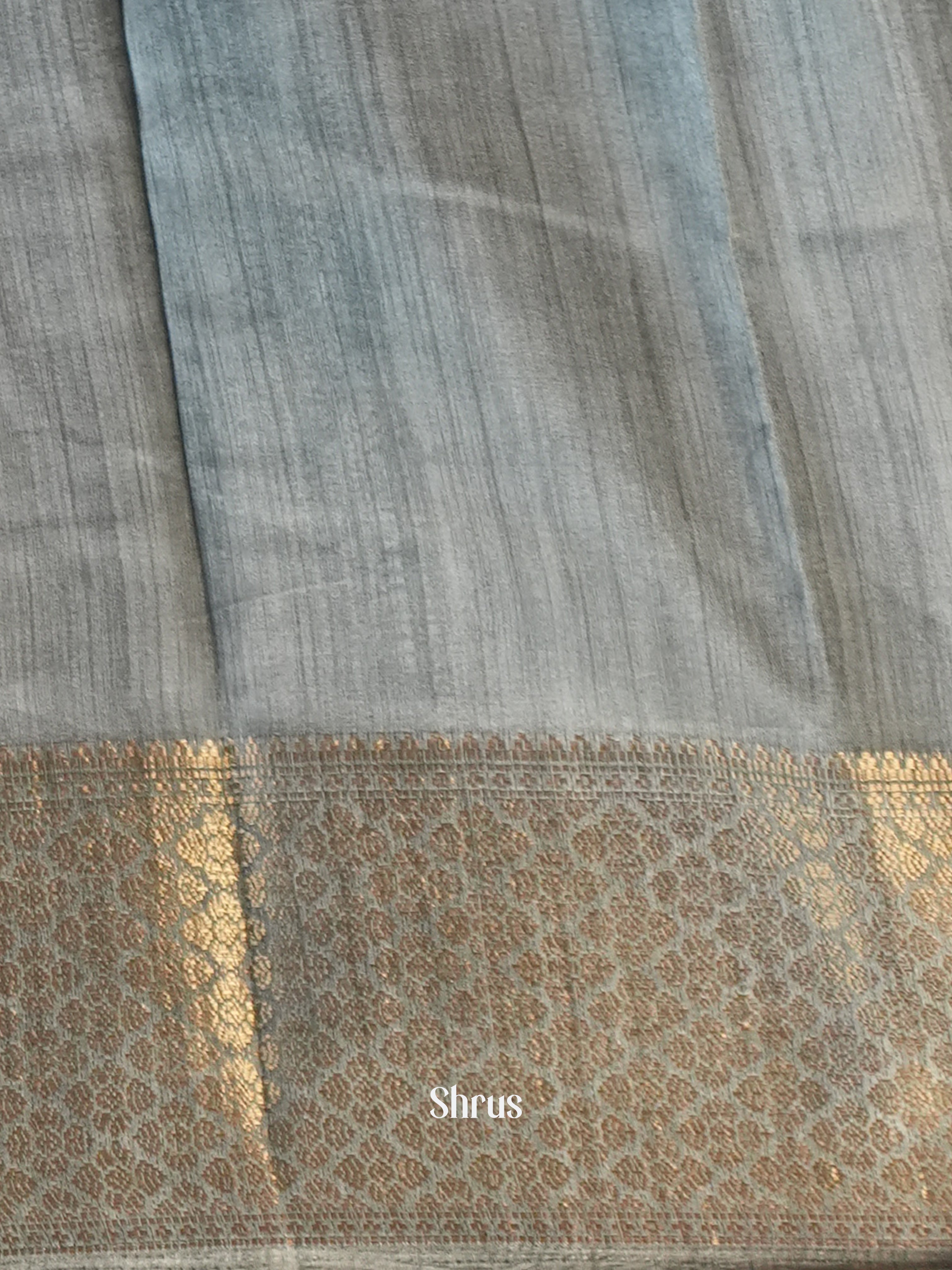 Black & Grey - Semi Crepe Saree - Shop on Shrus.com