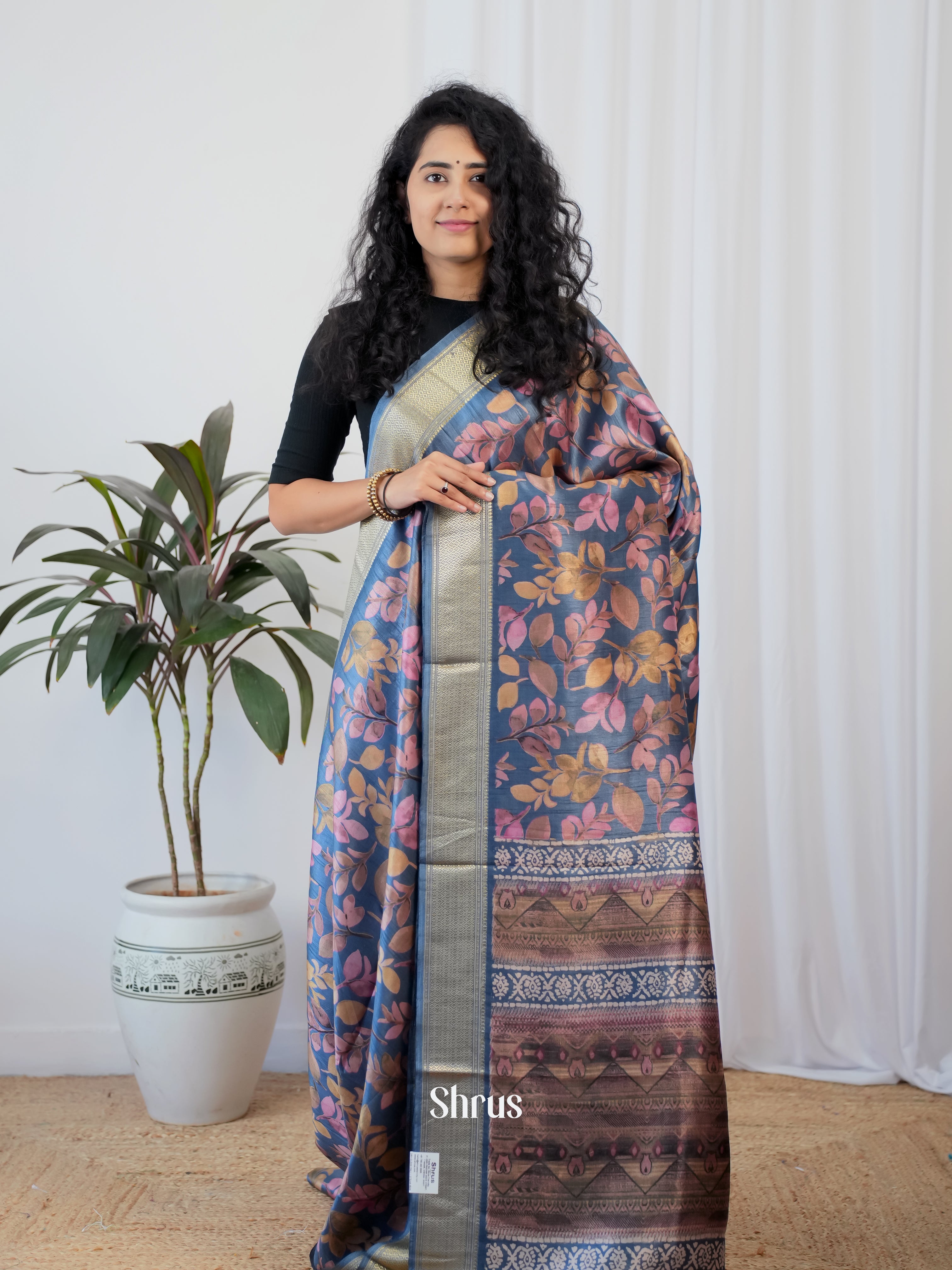 Blue- Semi Crepe Saree - Shop on Shrus.com