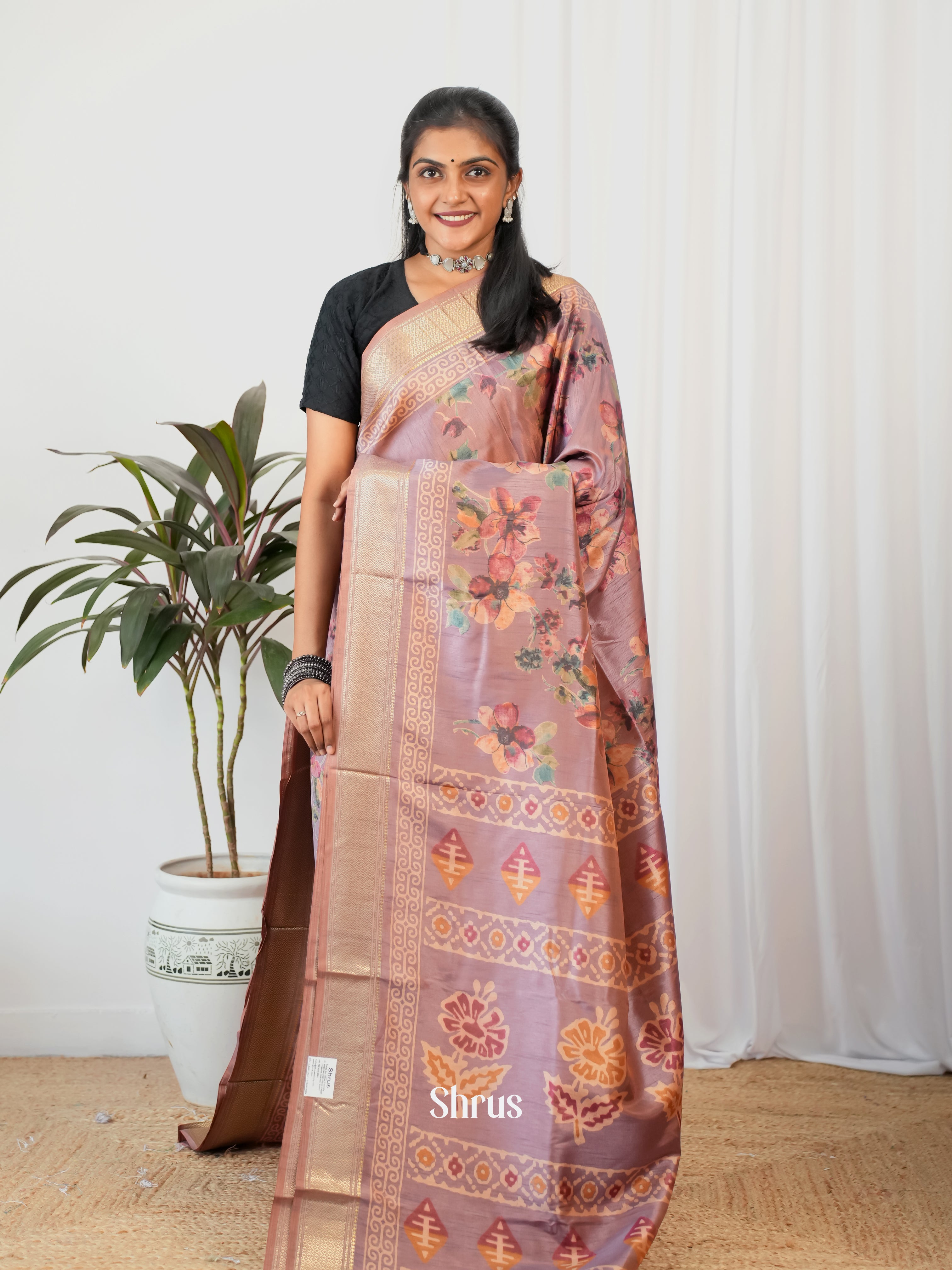 Purple - Semi Crepe Saree - Shop on Shrus.com