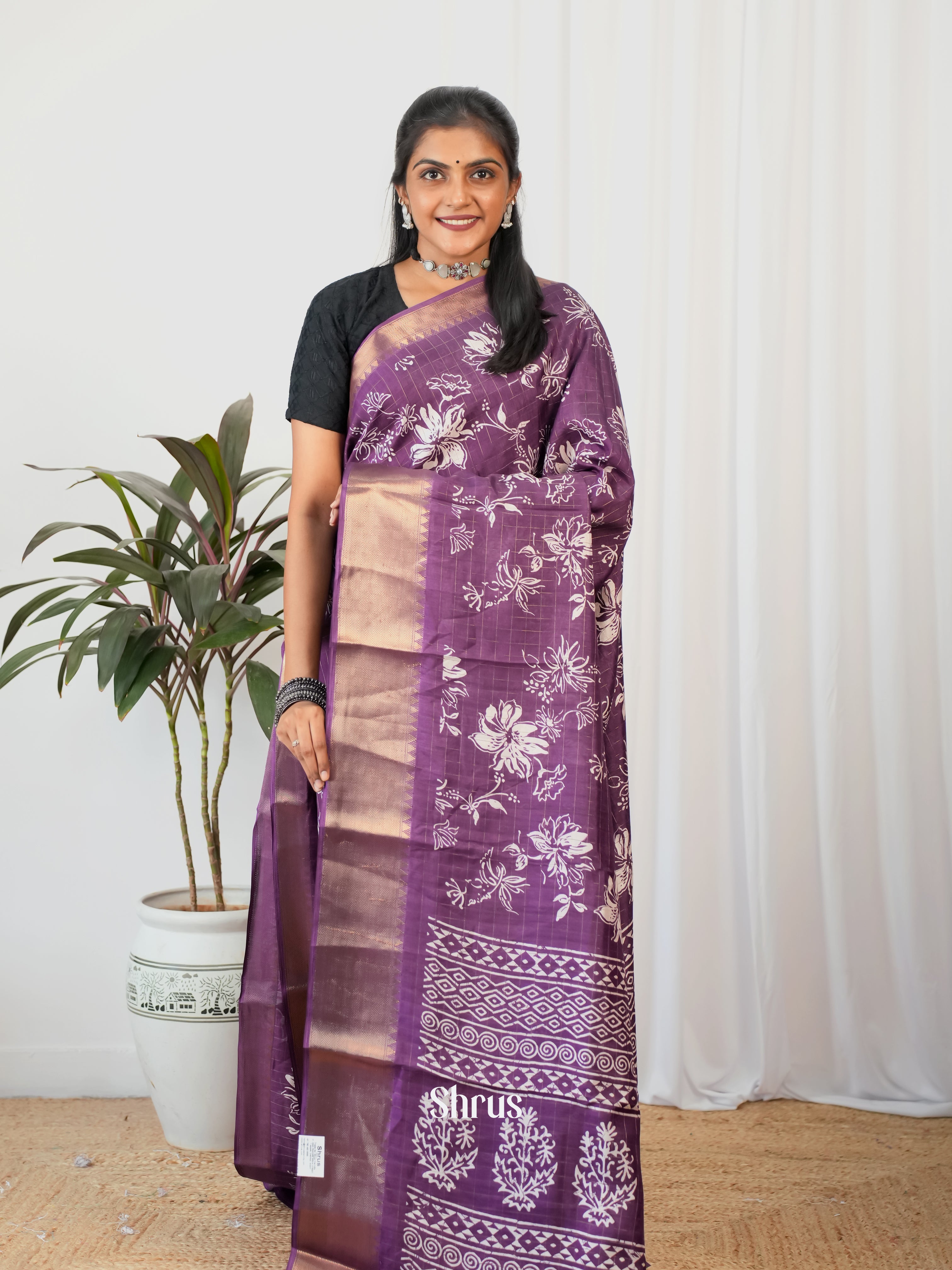 Purple- Semi Crepe Saree - Shop on Shrus.com