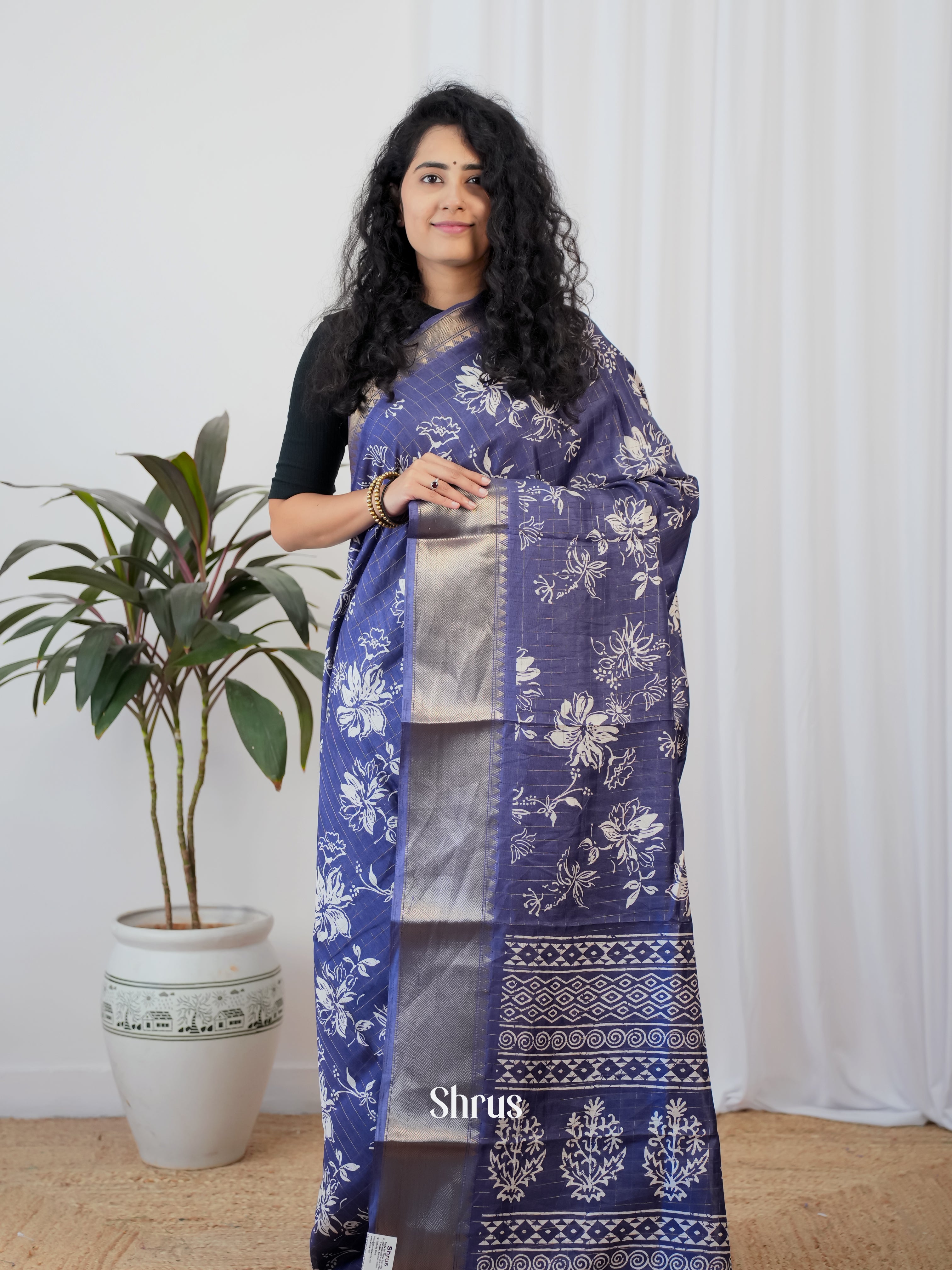 Blue - Semi Crepe Saree - Shop on Shrus.com