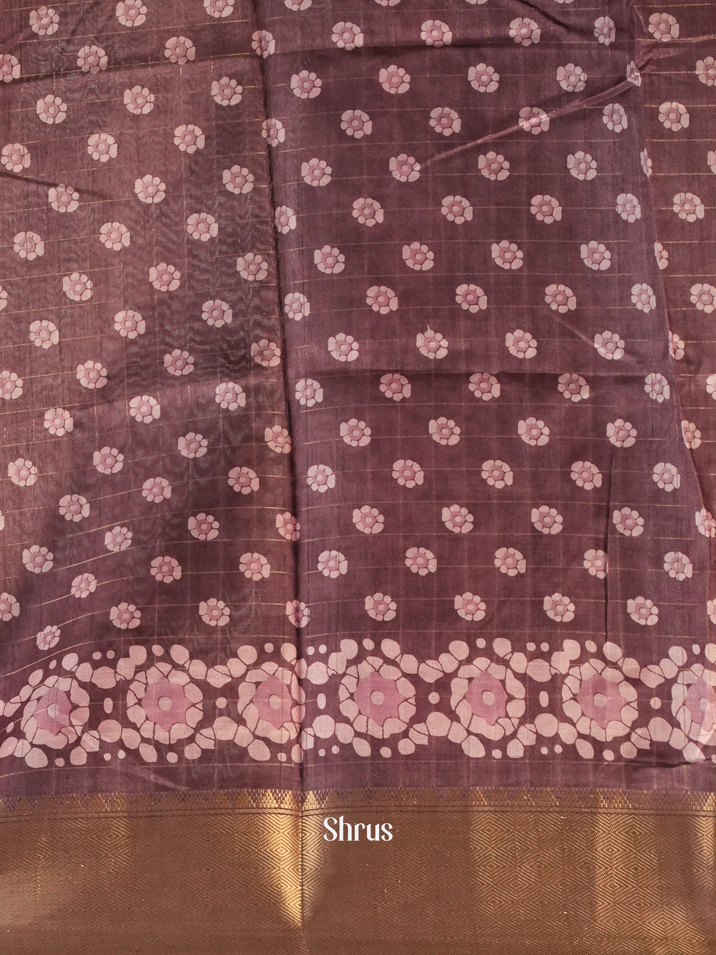 pastel brown - Semi Crepe Saree - Shop on Shrus.com