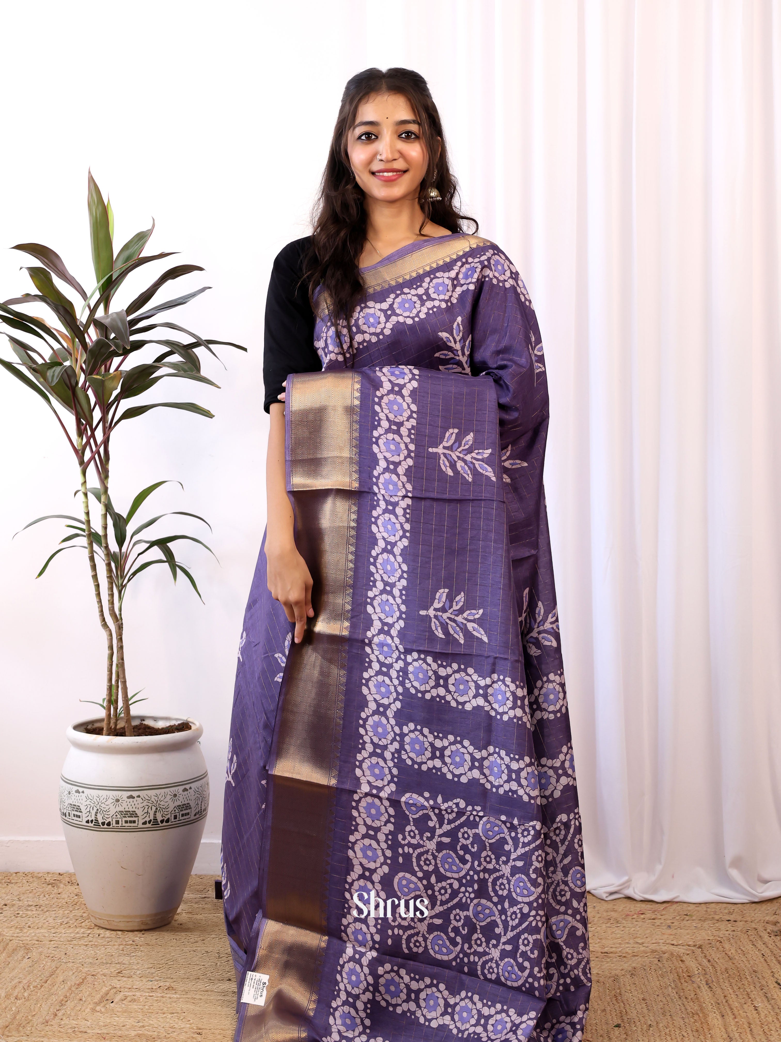 Violet- Semi Crepe Saree - Shop on Shrus.com