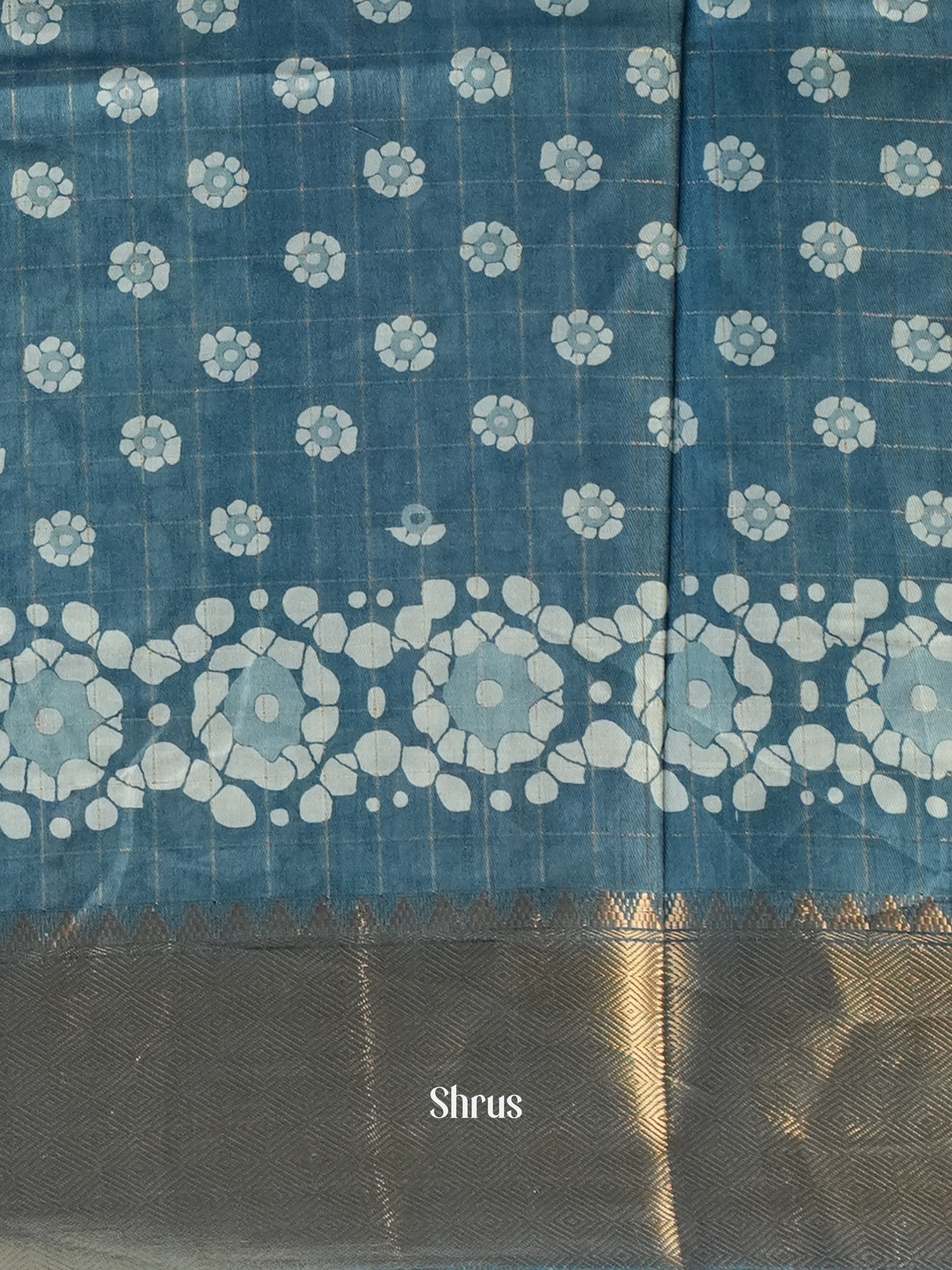 Greyish Blue - Semi Crepe Saree - Shop on Shrus.com