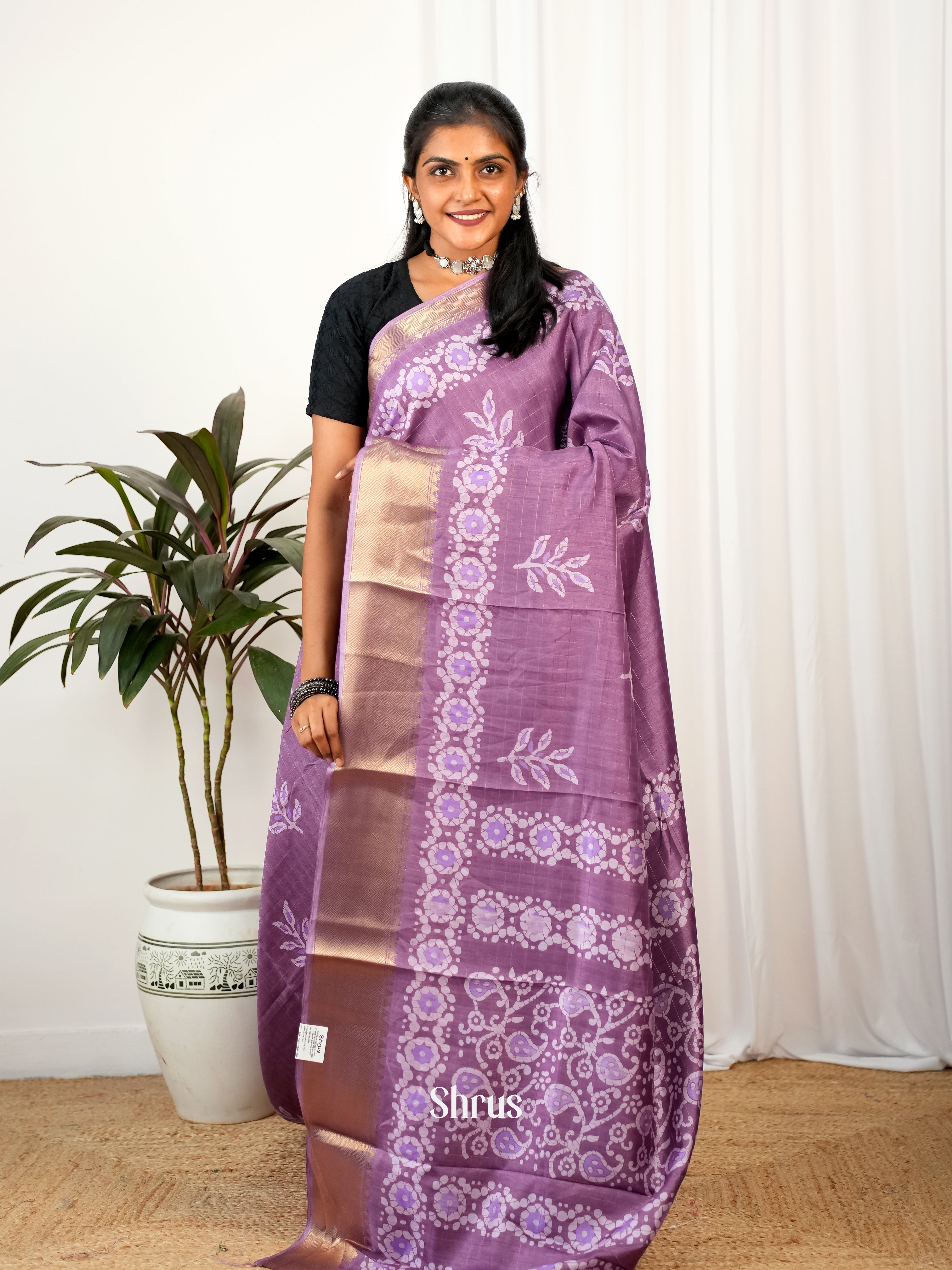 Purple - Semi Crepe Saree - Shop on Shrus.com