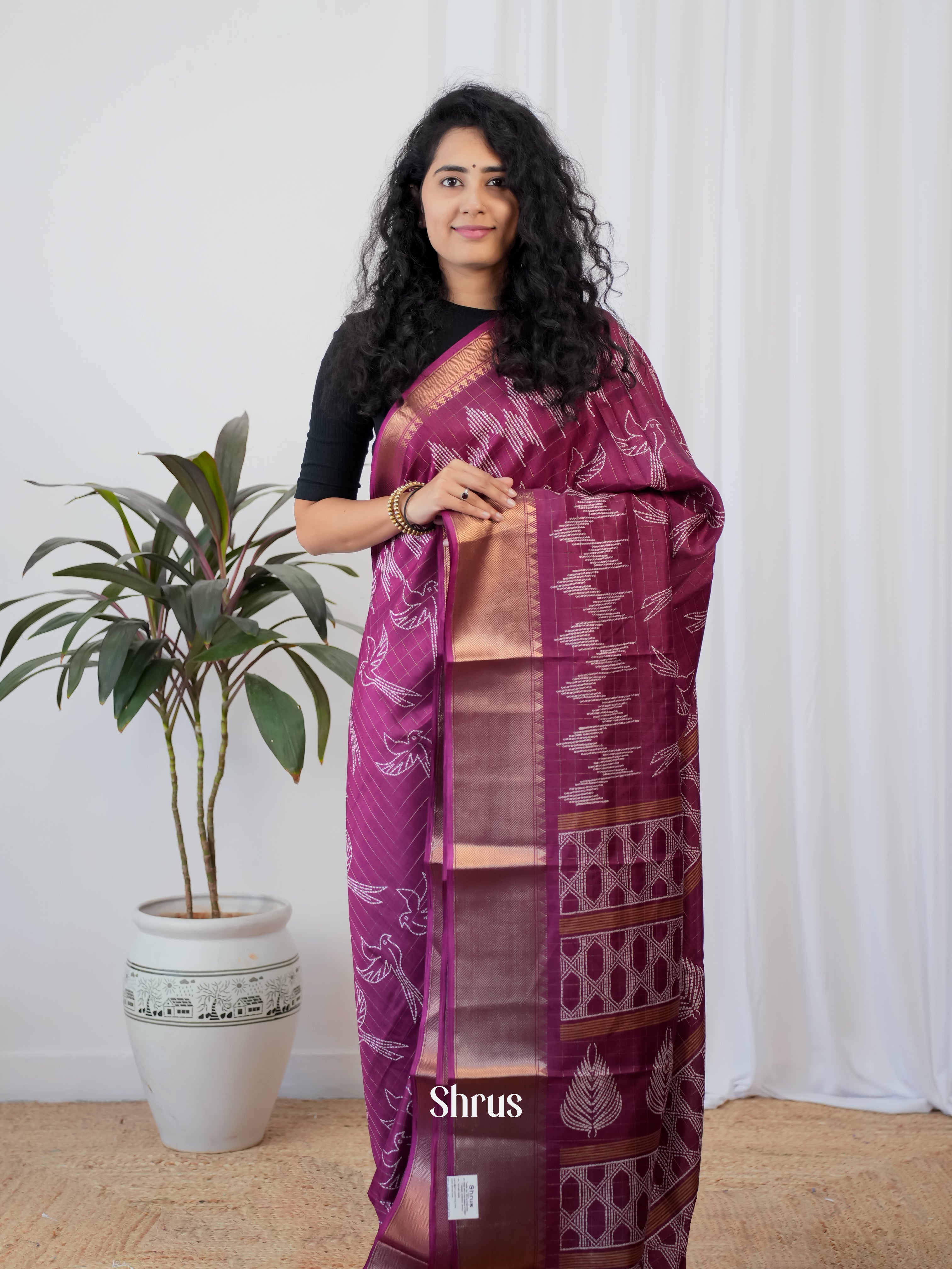 Purple - Semi Crepe Saree - Shop on Shrus.com