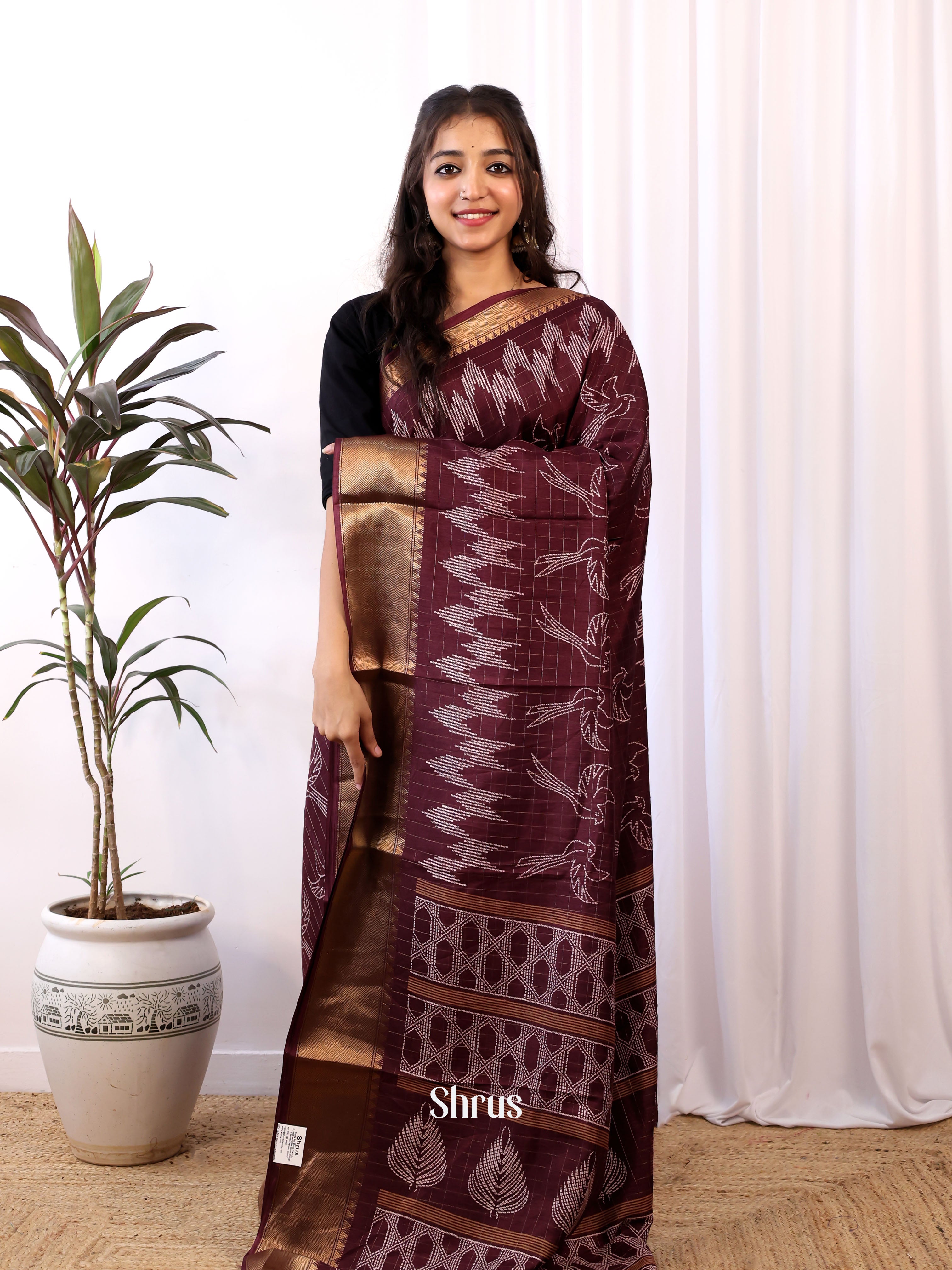 Maroon - Semi Crepe Saree - Shop on Shrus.com