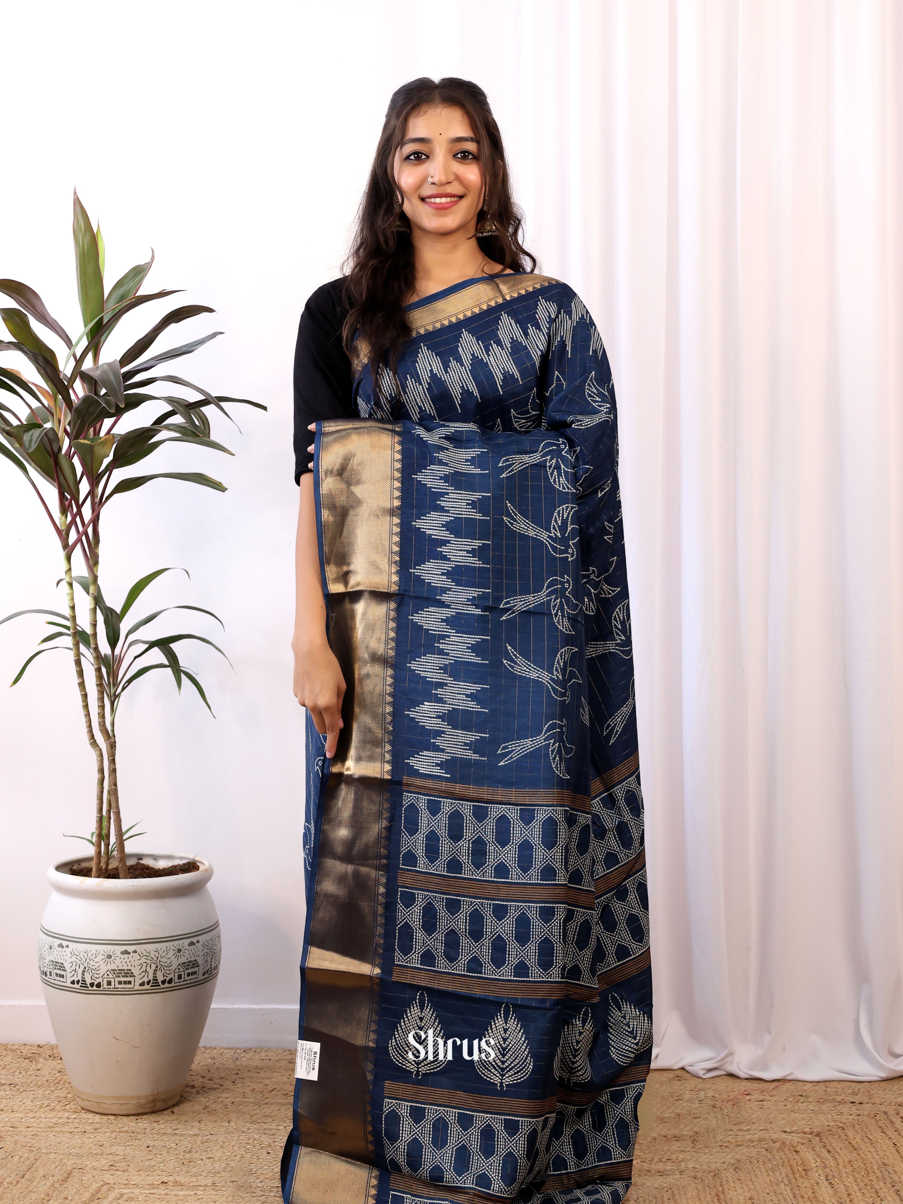 Blue - Semi Crepe Saree - Shop on Shrus.com