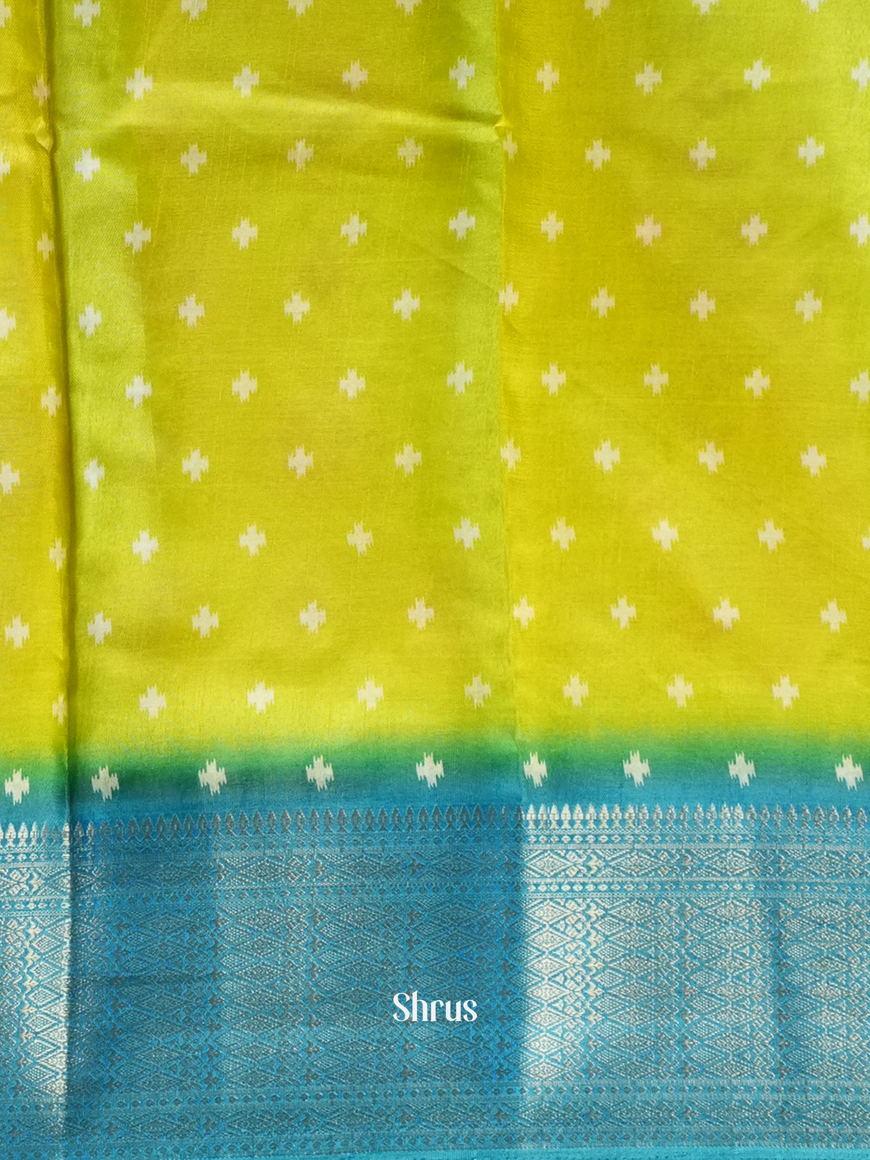 Lime Green & Blue - Semi Crepe Saree - Shop on Shrus.com
