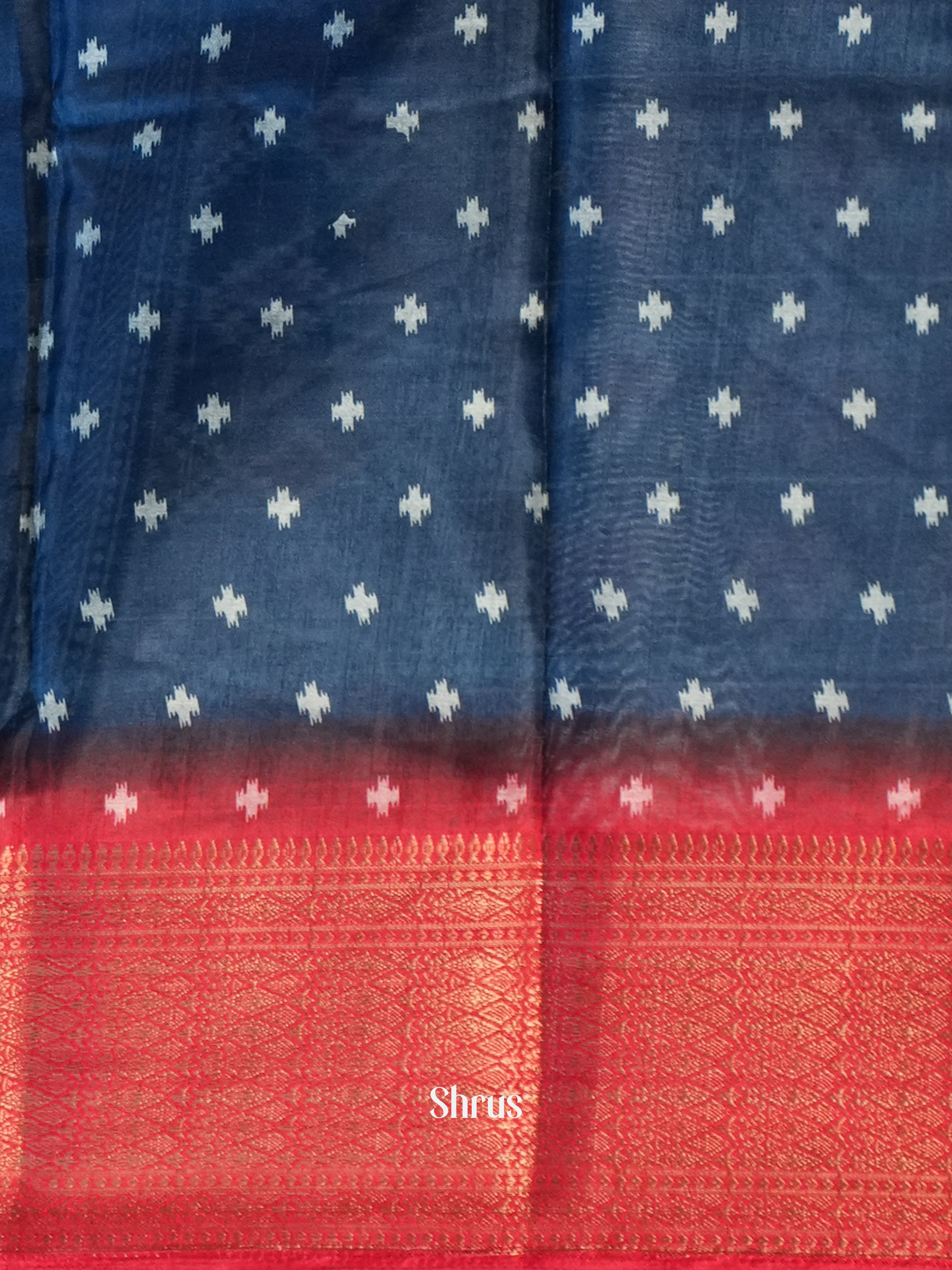 Blue & Red - Semi Crepe Saree - Shop on Shrus.com