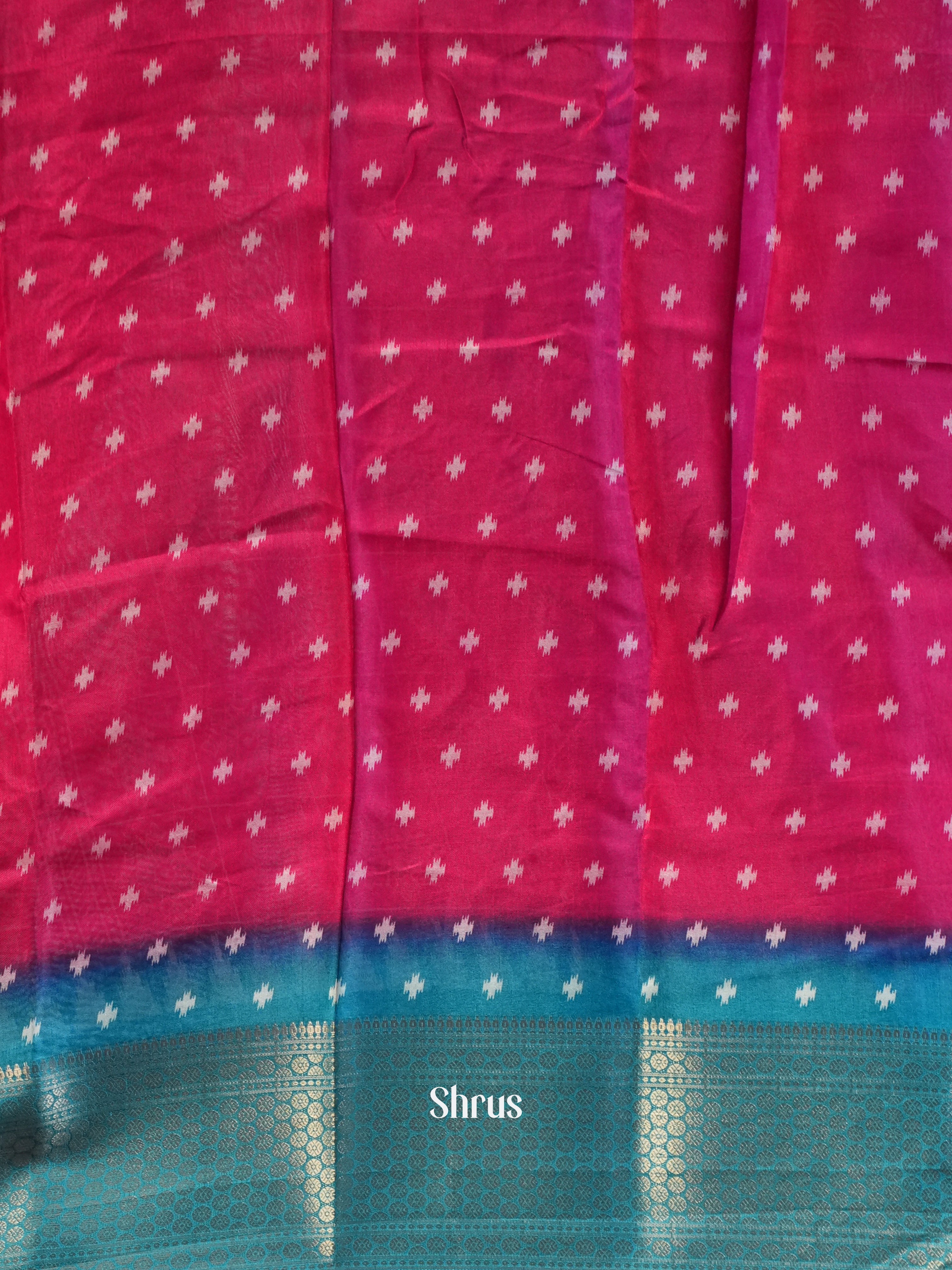 Pink & Blue - Semi Crepe Saree - Shop on Shrus.com