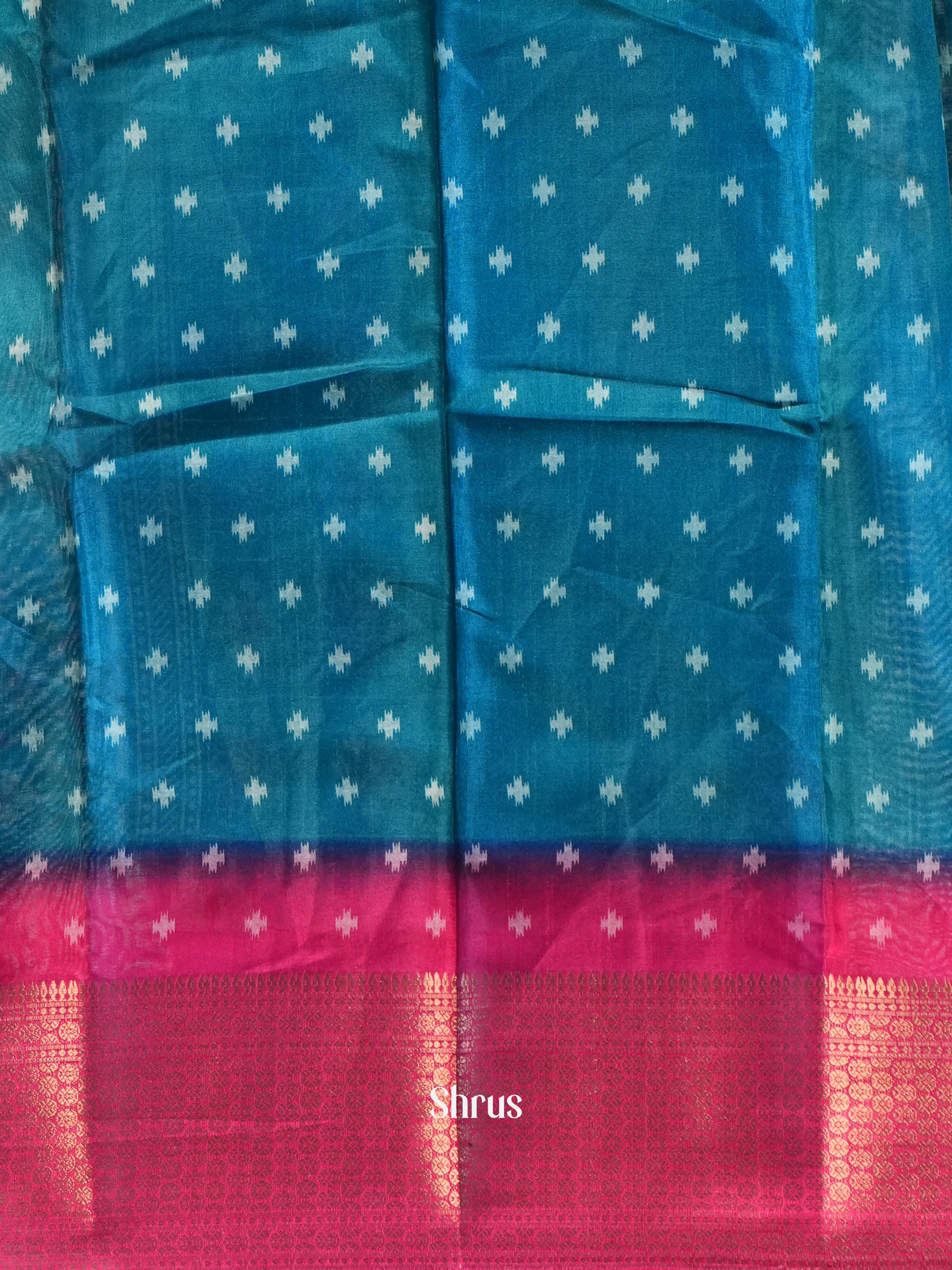 Blue & Pink - Semi Crepe Saree - Shop on Shrus.com
