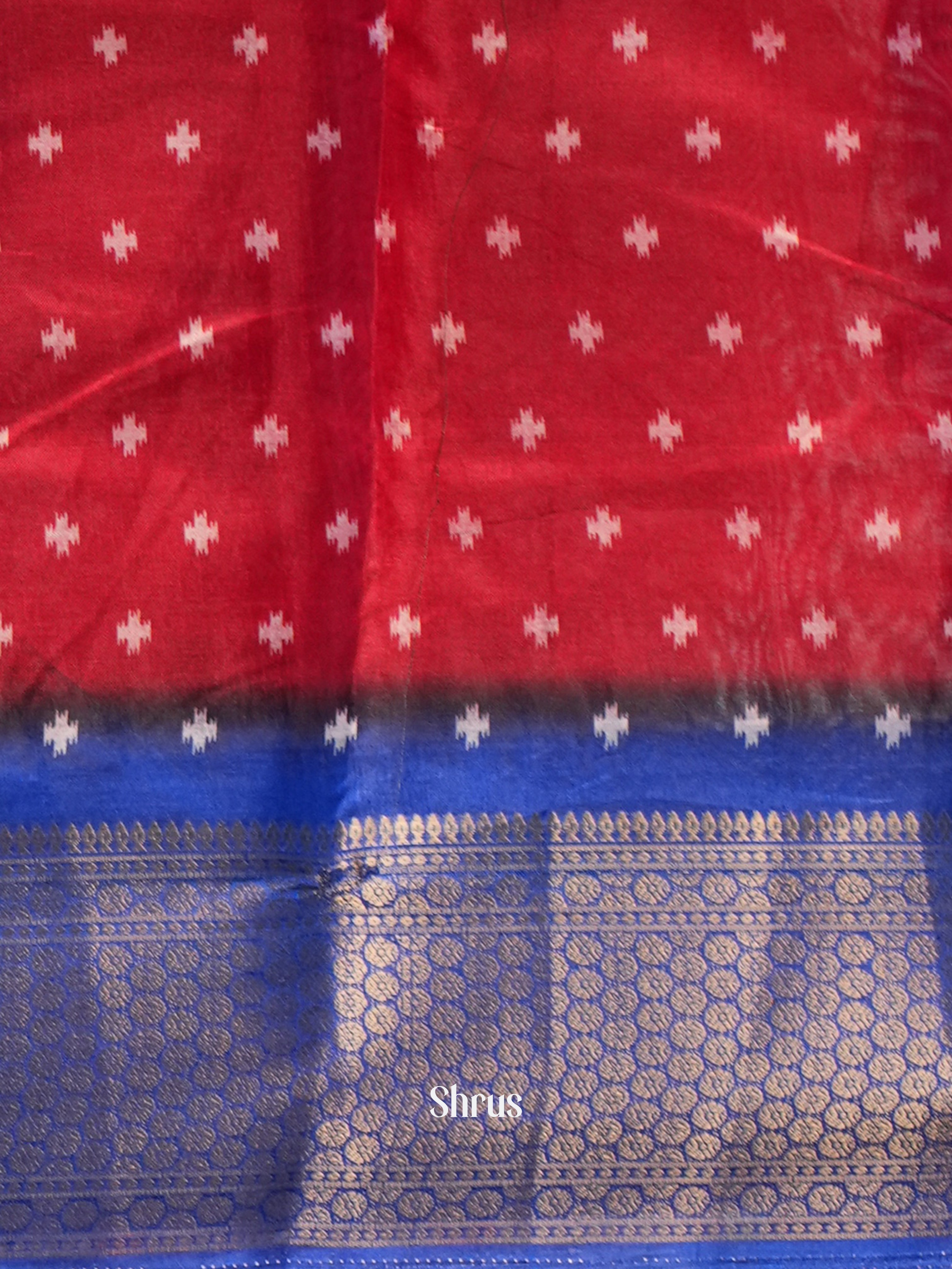 Red & Blue - Semi Crepe Saree - Shop on Shrus.com